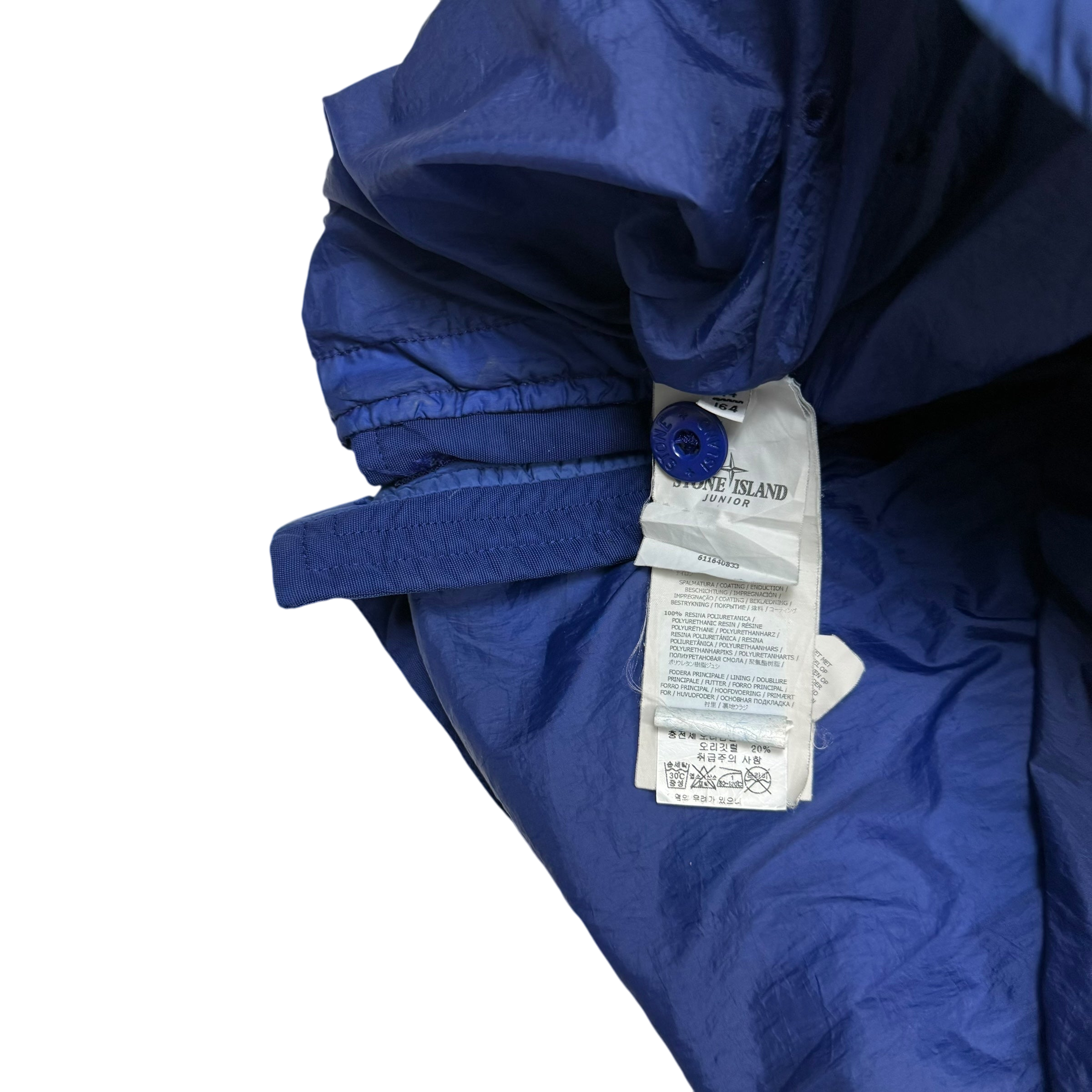 Stone Island Junior Crinkle Nylon Hooded Down Jacket Two-tone Blue (Size 14)