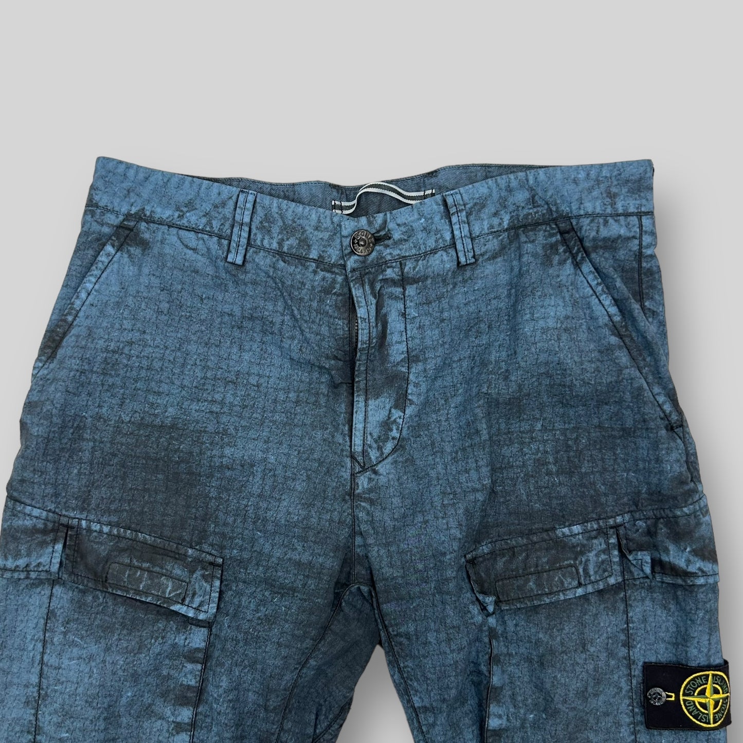 Stone Island Type SL Grid Tela Dust Treatment Blue Cargo Pants (Size 34”)