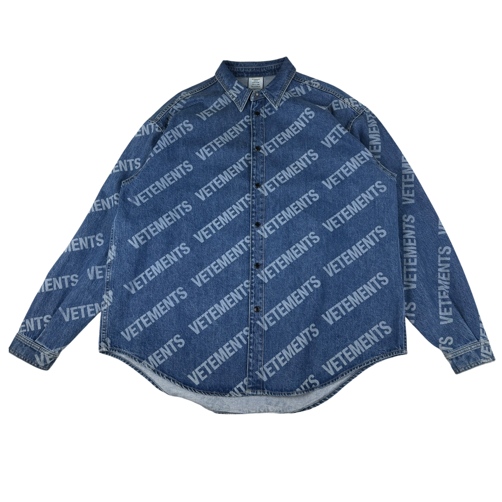 Vetements All Over Logo Denim Overshirt (Fits M-L)