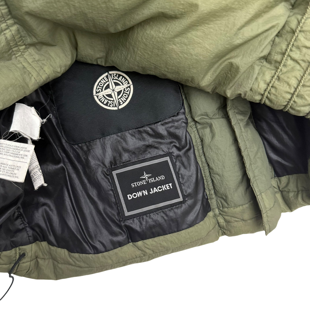 Stone Island AW10 Opaque Nylon Tela Mesh Badge Down Gilet Army Green (Fits M-L)
