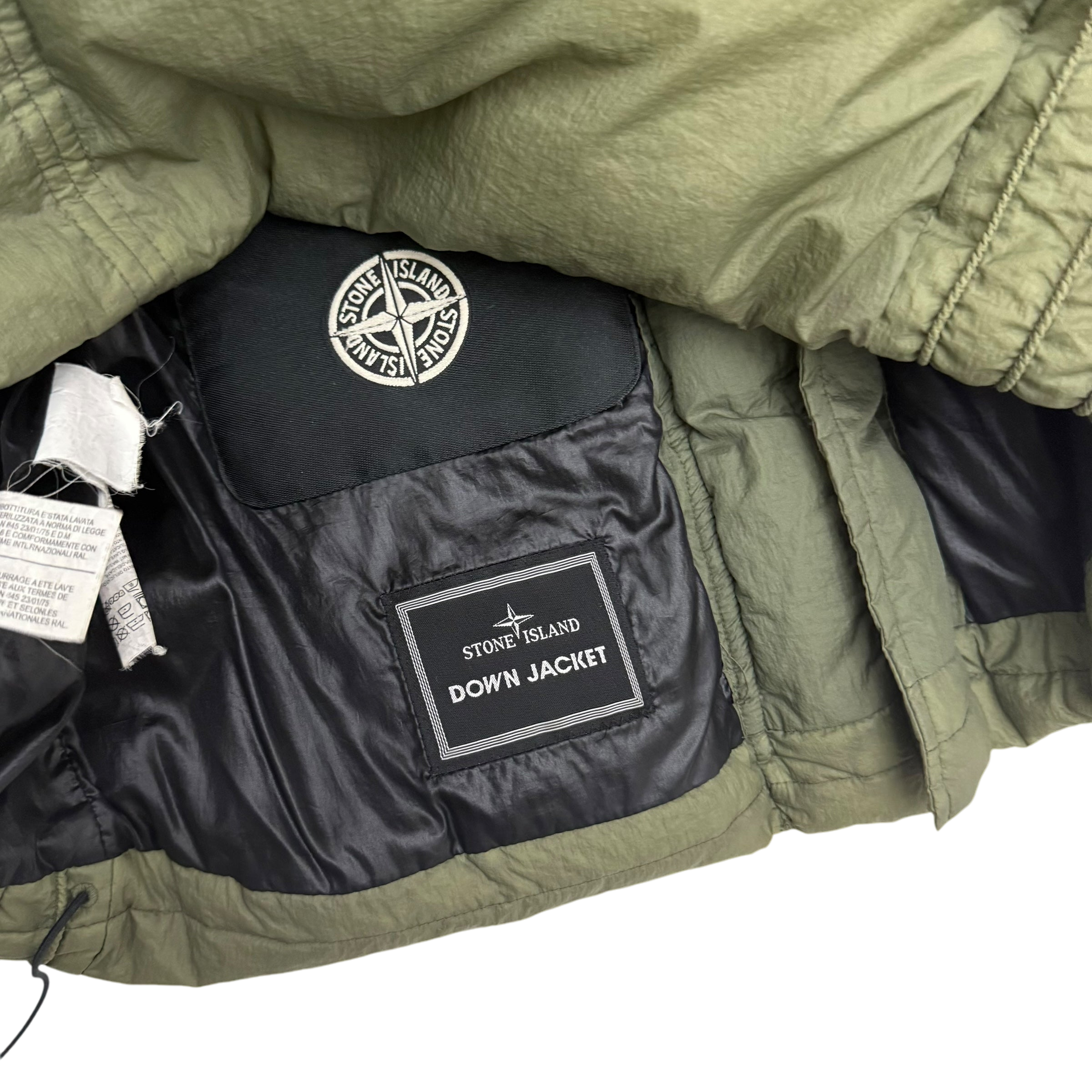 Stone Island AW10 Opaque Nylon Tela Mesh Badge Down Gilet Army Green (Fits M-L)