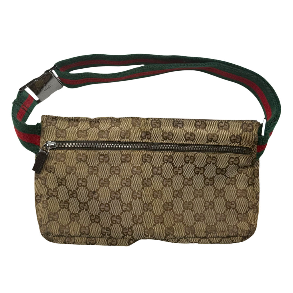 Gucci GG Canvas Web Double Pocket Belt Bag Brown