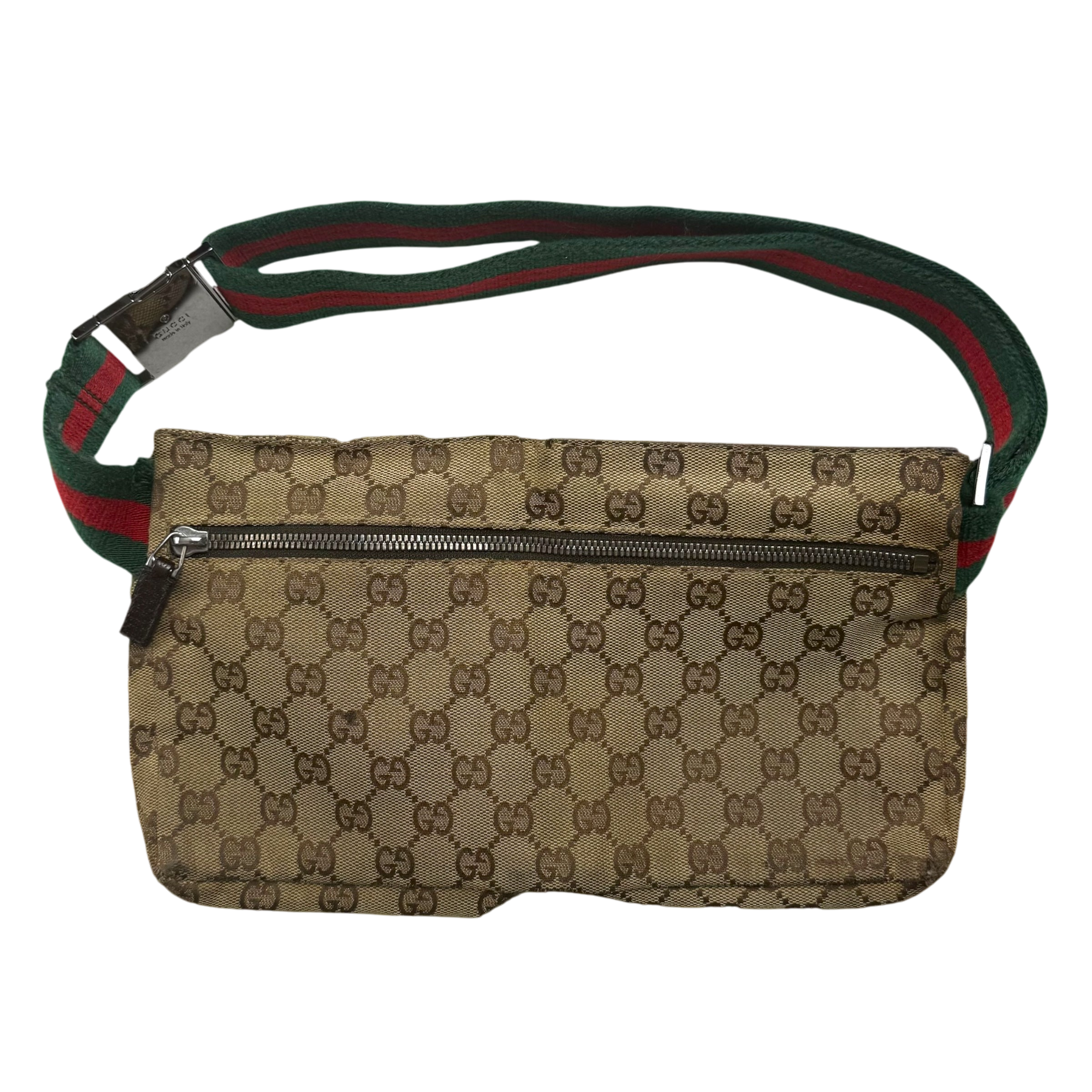 Gucci GG Canvas Web Double Pocket Belt Bag Brown