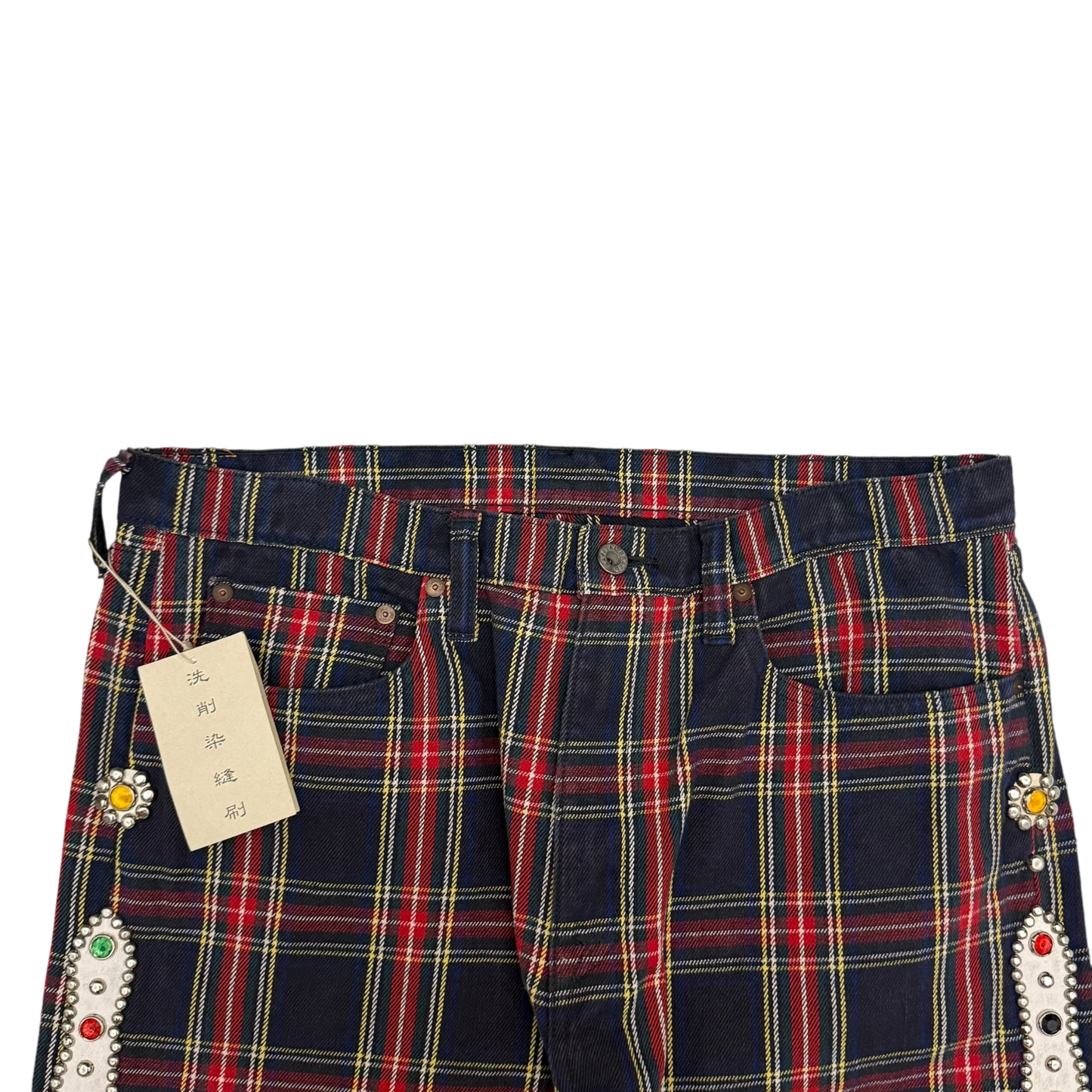 Kapital 11oz Tartan Check 5P Monkey Cisco Jeans (Studs Remake) Red (Size 36”)