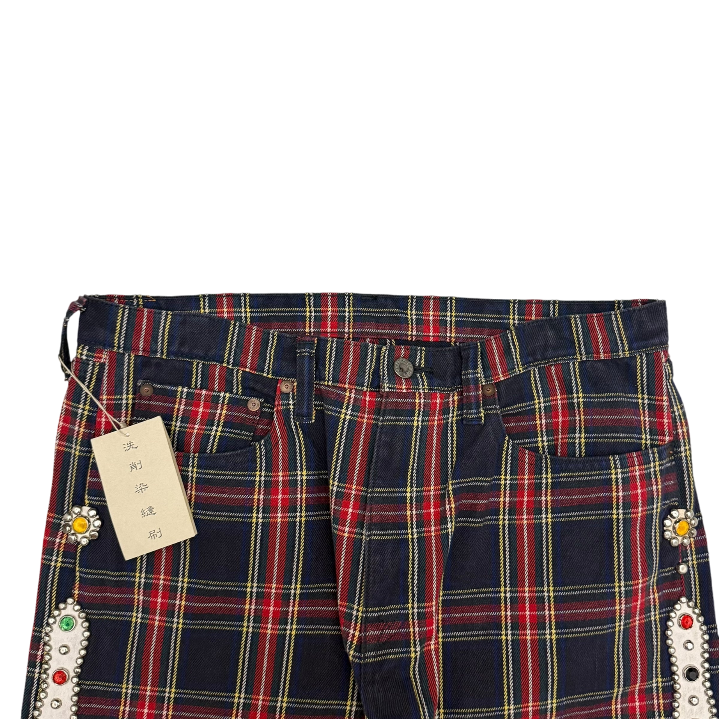 Kapital 11oz Tartan Check 5P Monkey Cisco Jeans (Studs Remake) Red (Size 36”)