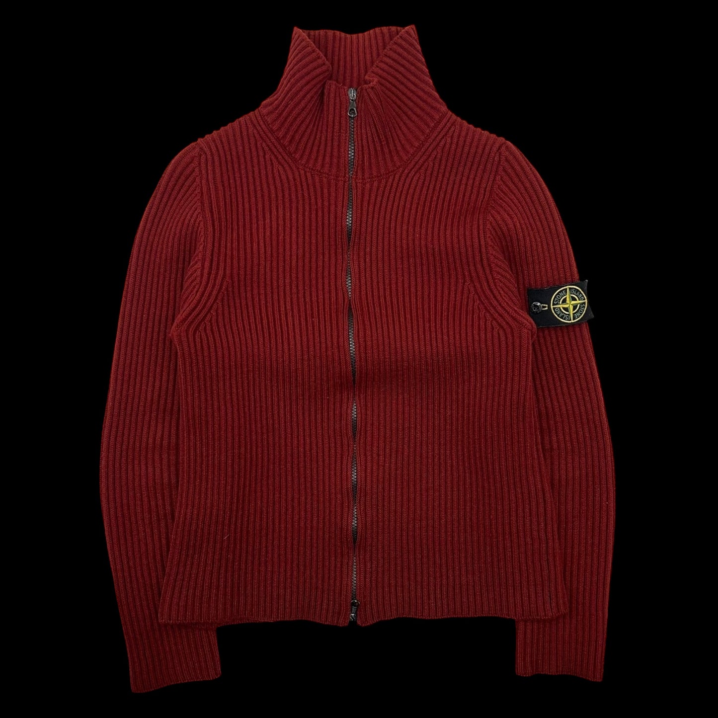 Vintage Stone Island Ribbed Wool Zip-up Jumper Red (Fits S)