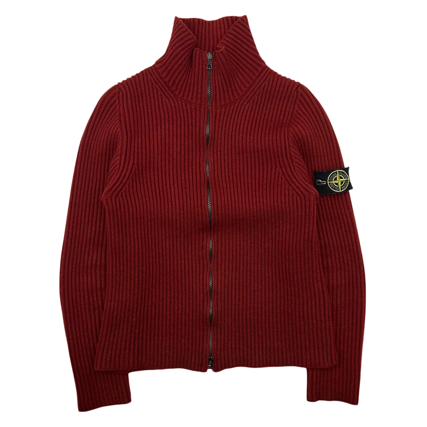 Vintage Stone Island Ribbed Wool Zip-up Jumper Red (Fits S)