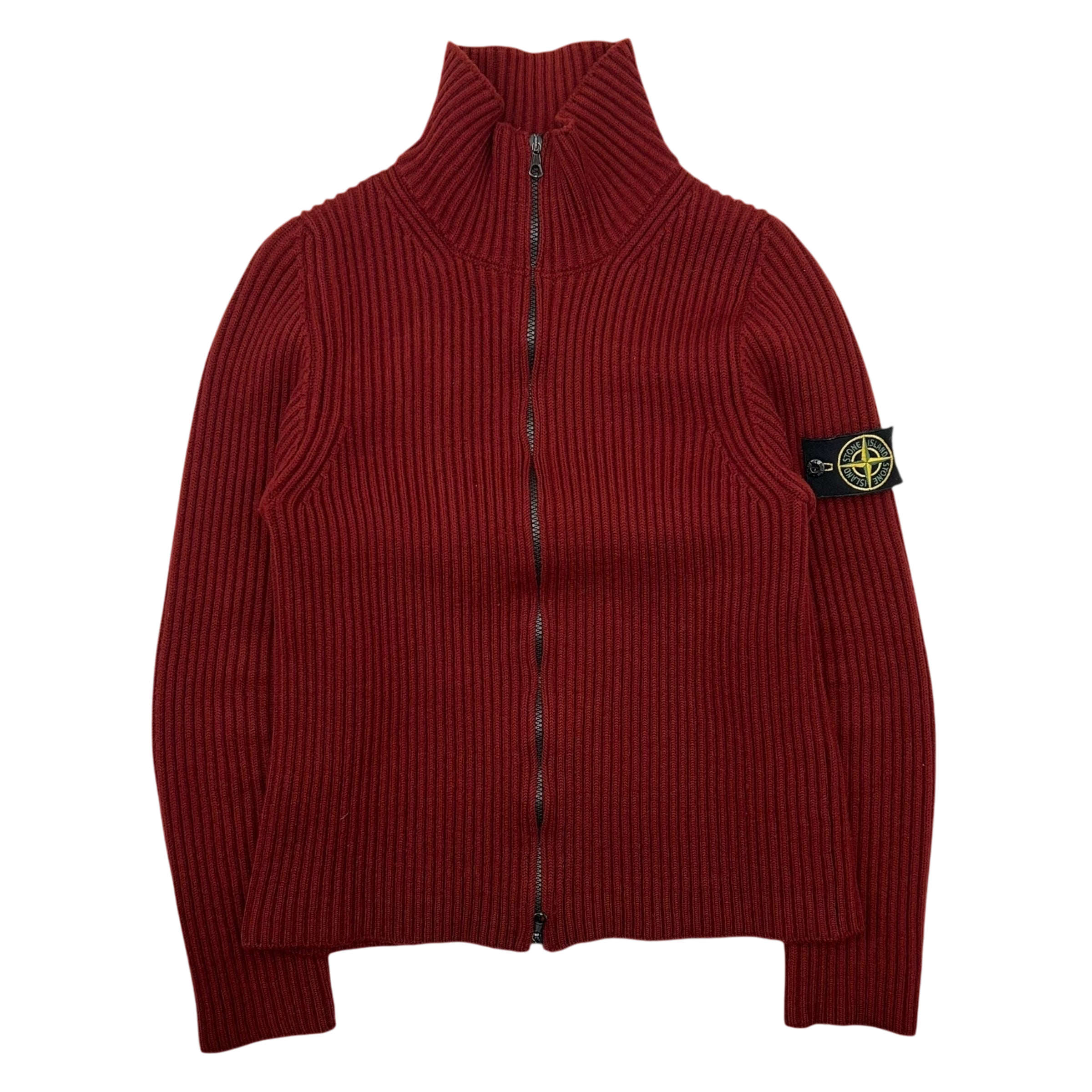 Vintage Stone Island Ribbed Wool Zip-up Jumper Red (Fits S)
