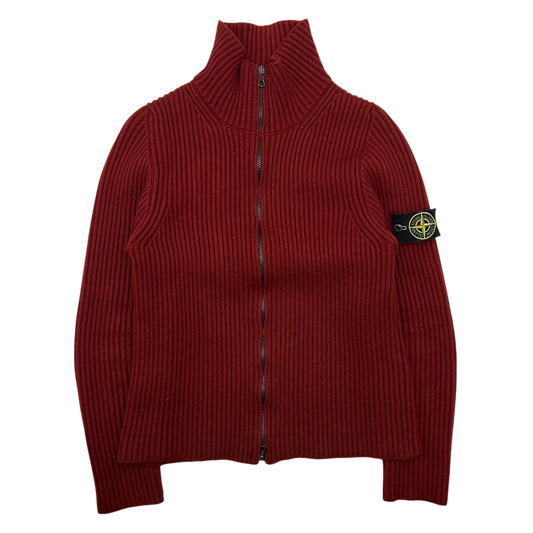 Vintage Stone Island Ribbed Wool Zip-up Jumper Red (Fits S)