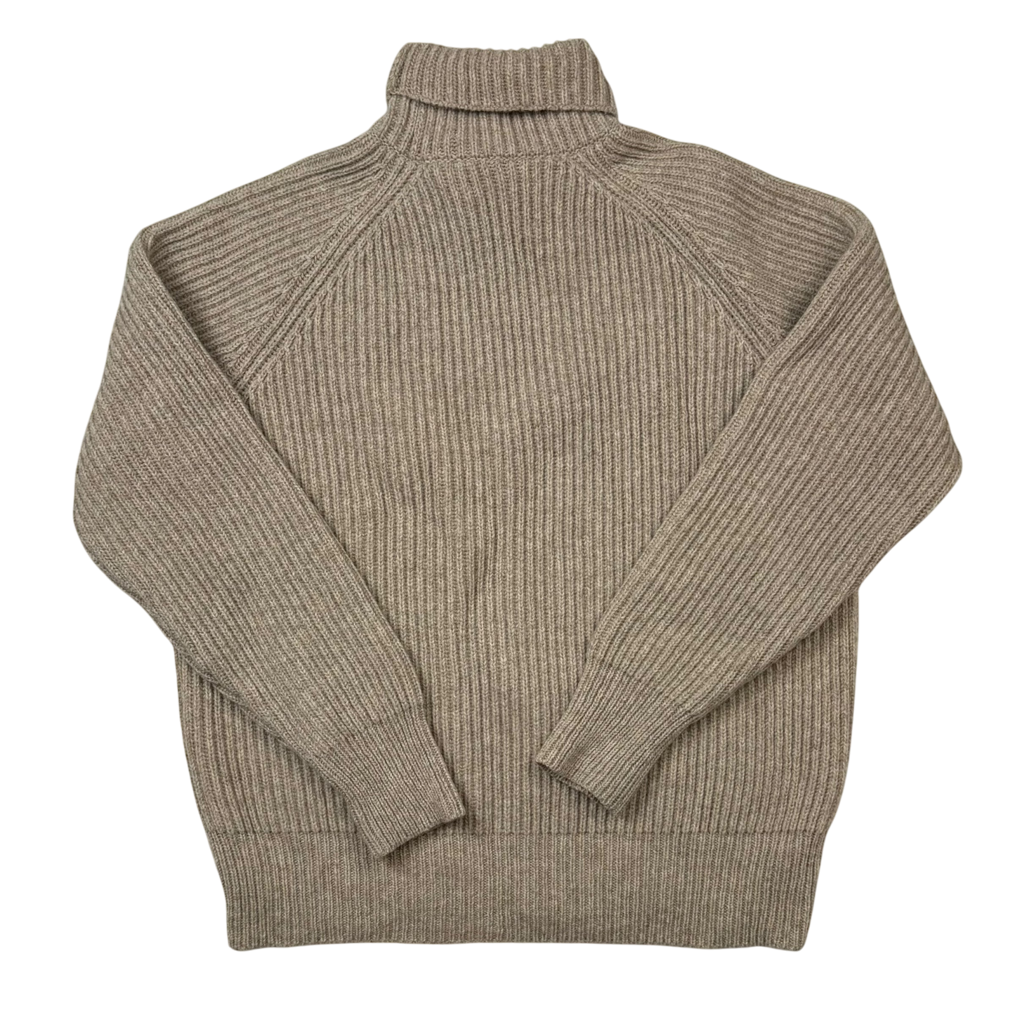 Ami Paris Heavyweight Ribbed Wool Funnel Neck Knit Sweatshirt Taupe