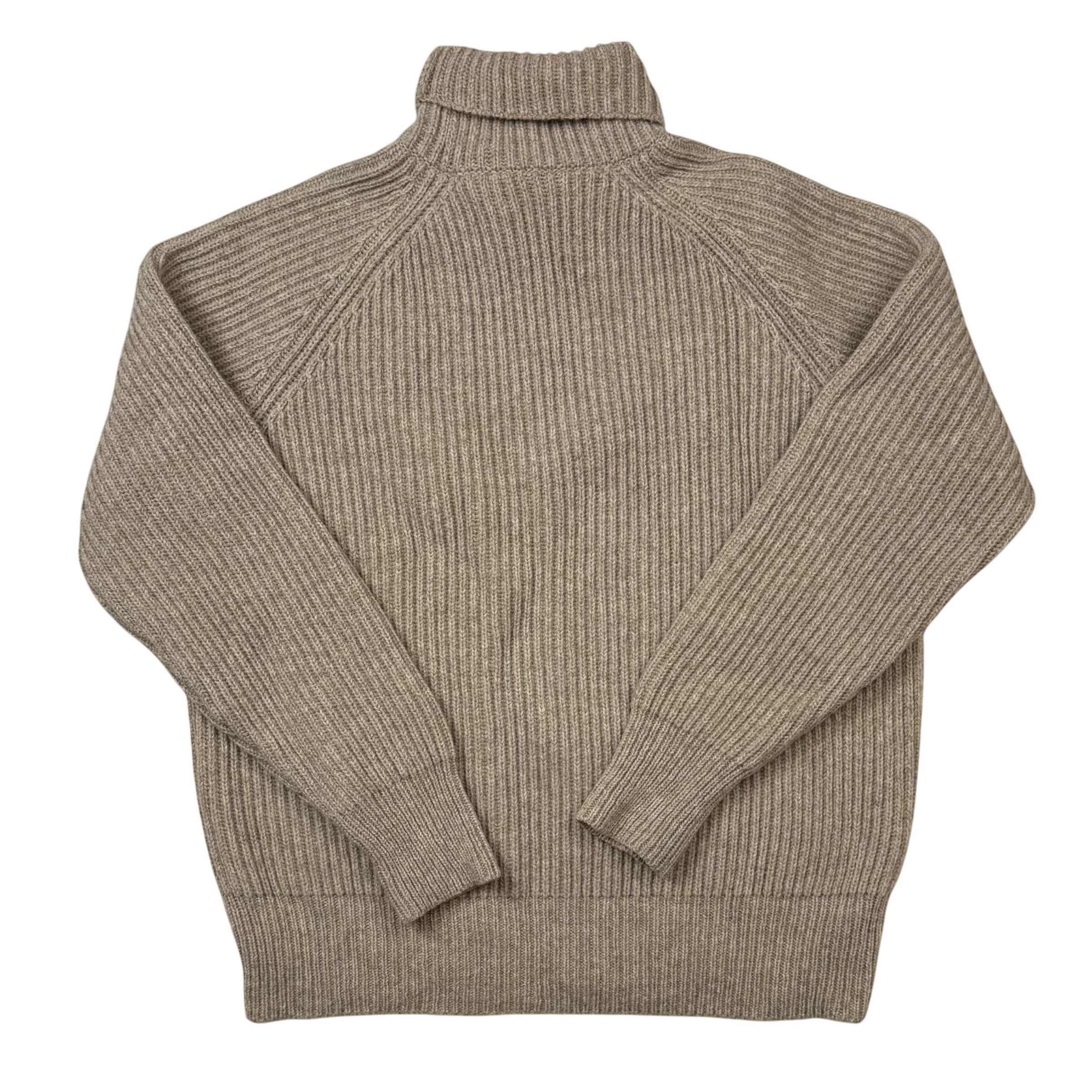 Ami Paris Heavyweight Ribbed Wool Funnel Neck Knit Sweatshirt Taupe