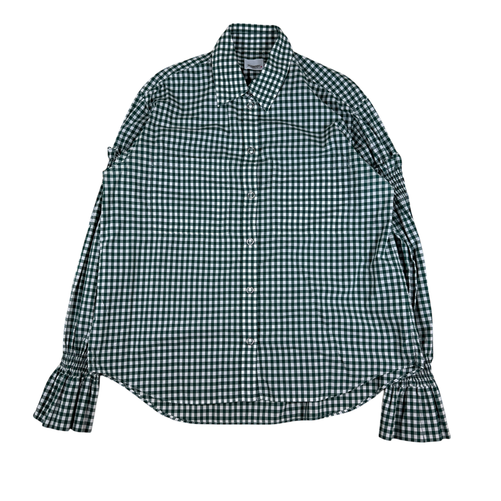 Burberry Gingham Ruched Sleeve Shirt Green (Size M)