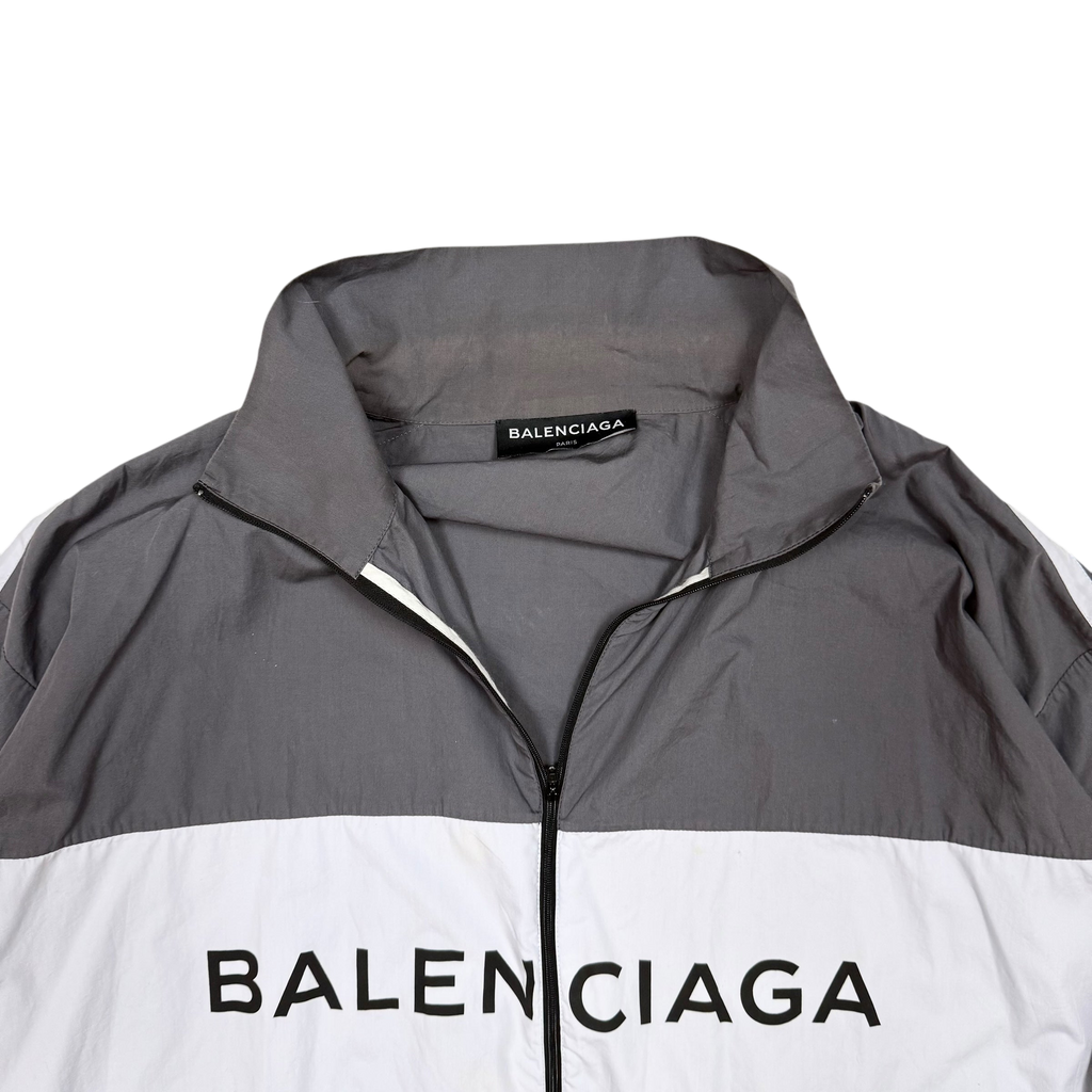 Balenciaga SS18 Logo Colour Block Track Jacket White/Navy/Grey (Fits L-XXL)