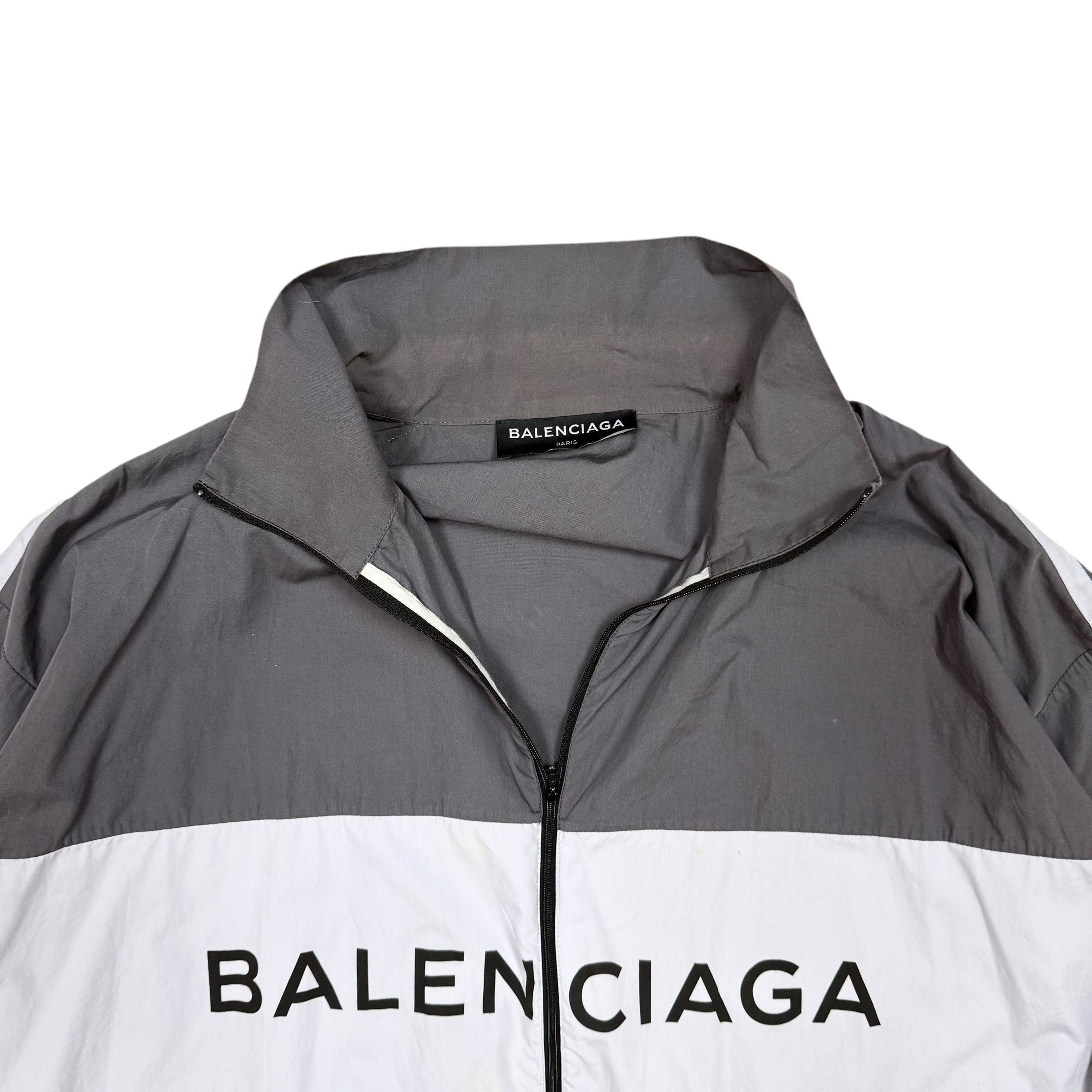 Balenciaga SS18 Logo Colour Block Track Jacket White/Navy/Grey (Fits L-XXL)
