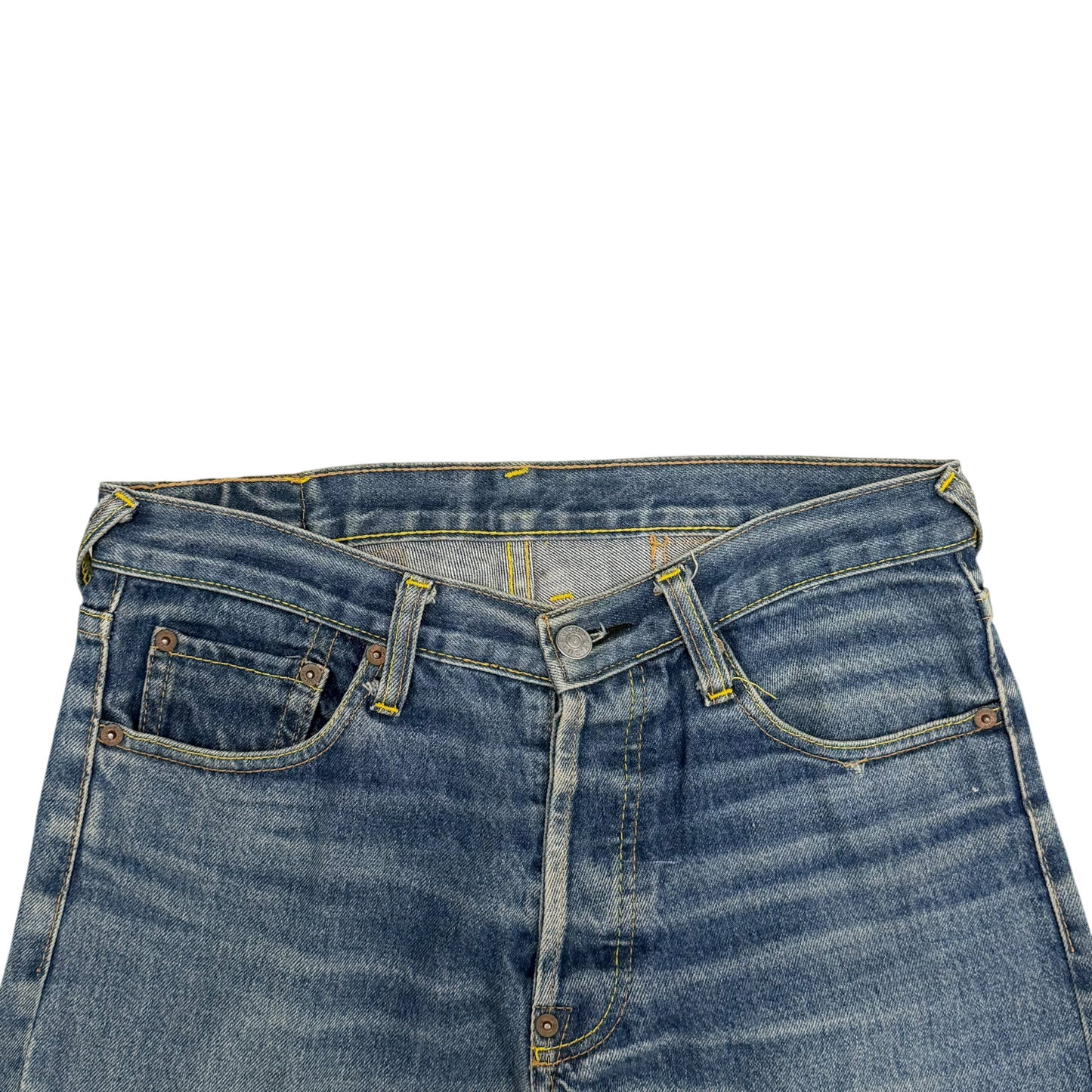 Evisu Orange Daicock Print Buckle Back Light Wash Jeans (Size 30”)