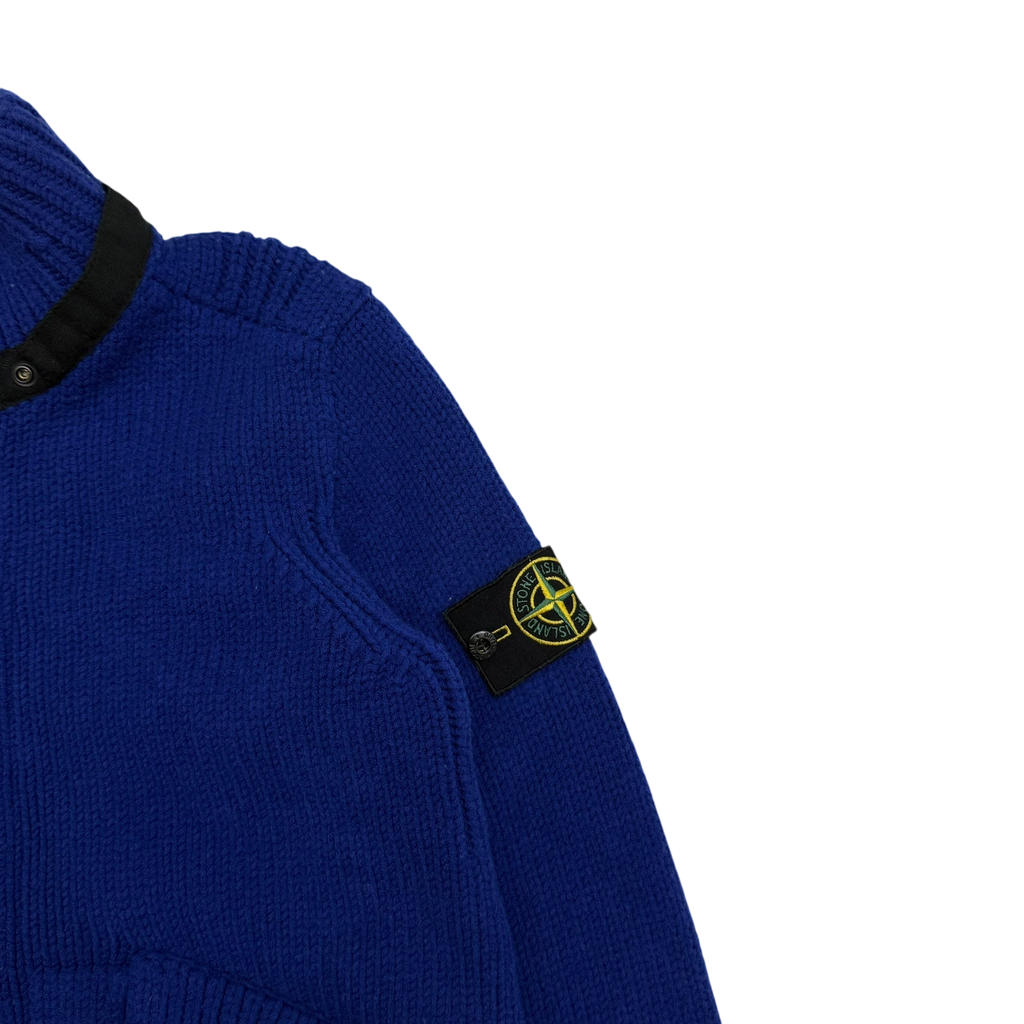 Stone Island AW12 Wool Blend Heavy Knit Zip-Up Sweatshirt Royal Blue (Size M)