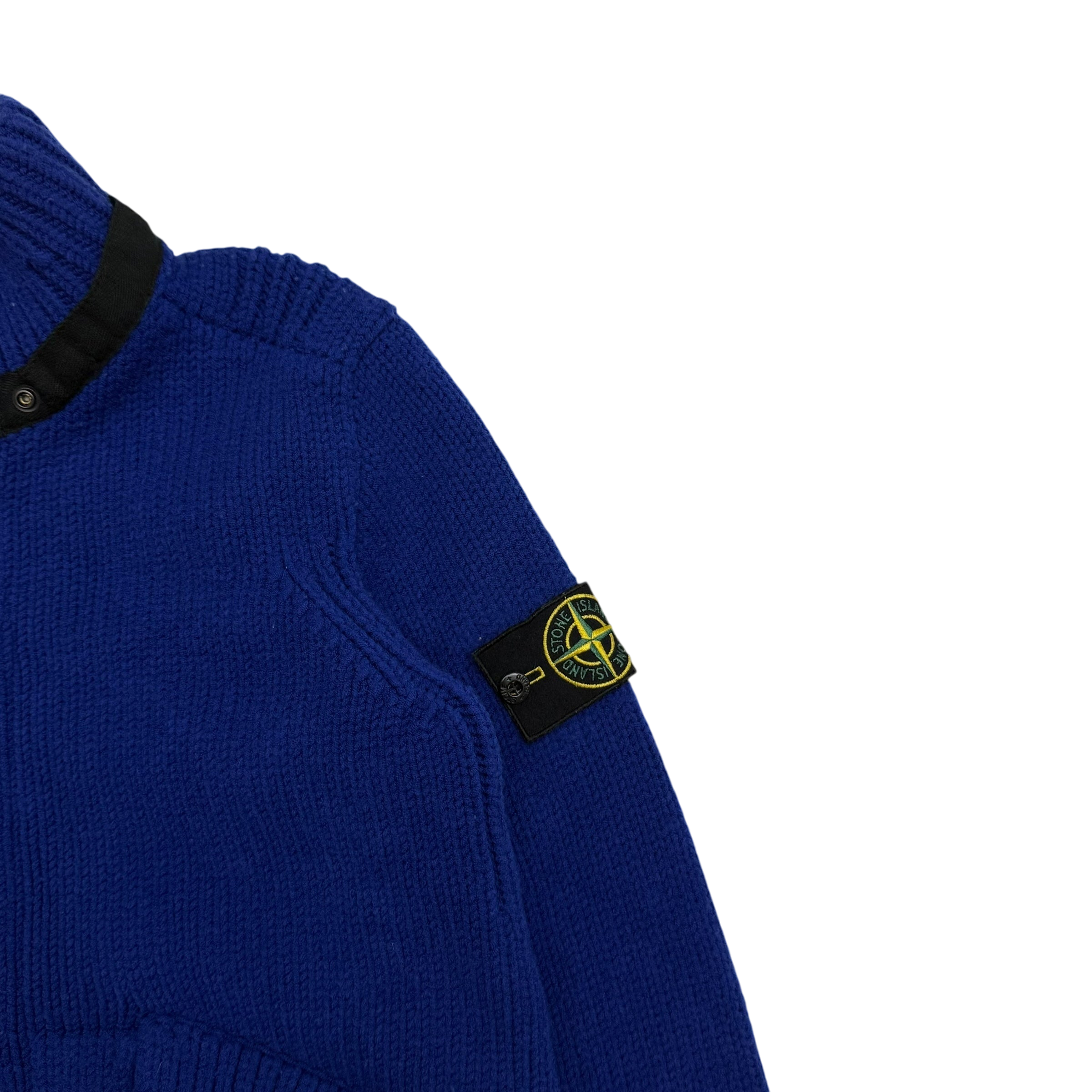Stone Island AW12 Wool Blend Heavy Knit Zip-Up Sweatshirt Royal Blue (Size M)