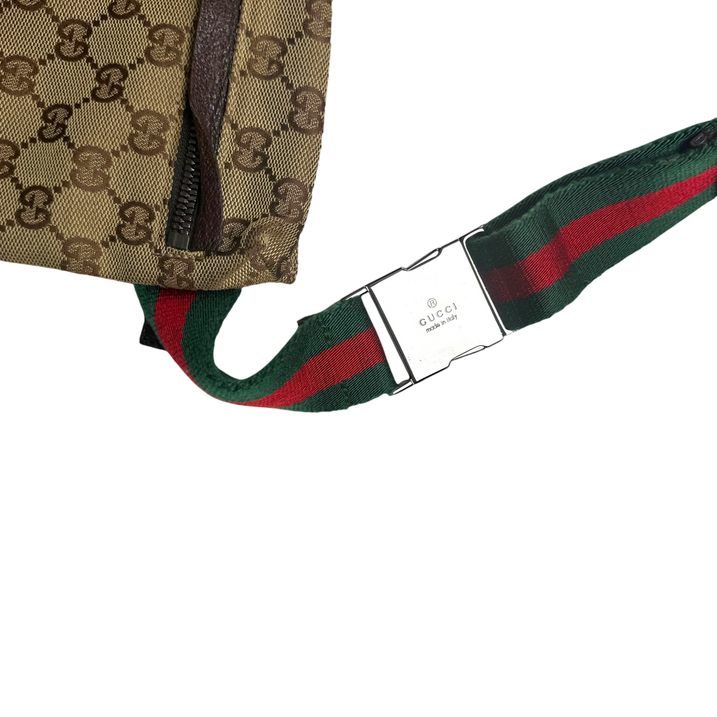 Gucci GG Canvas Web Double Pocket Belt Bag Brown