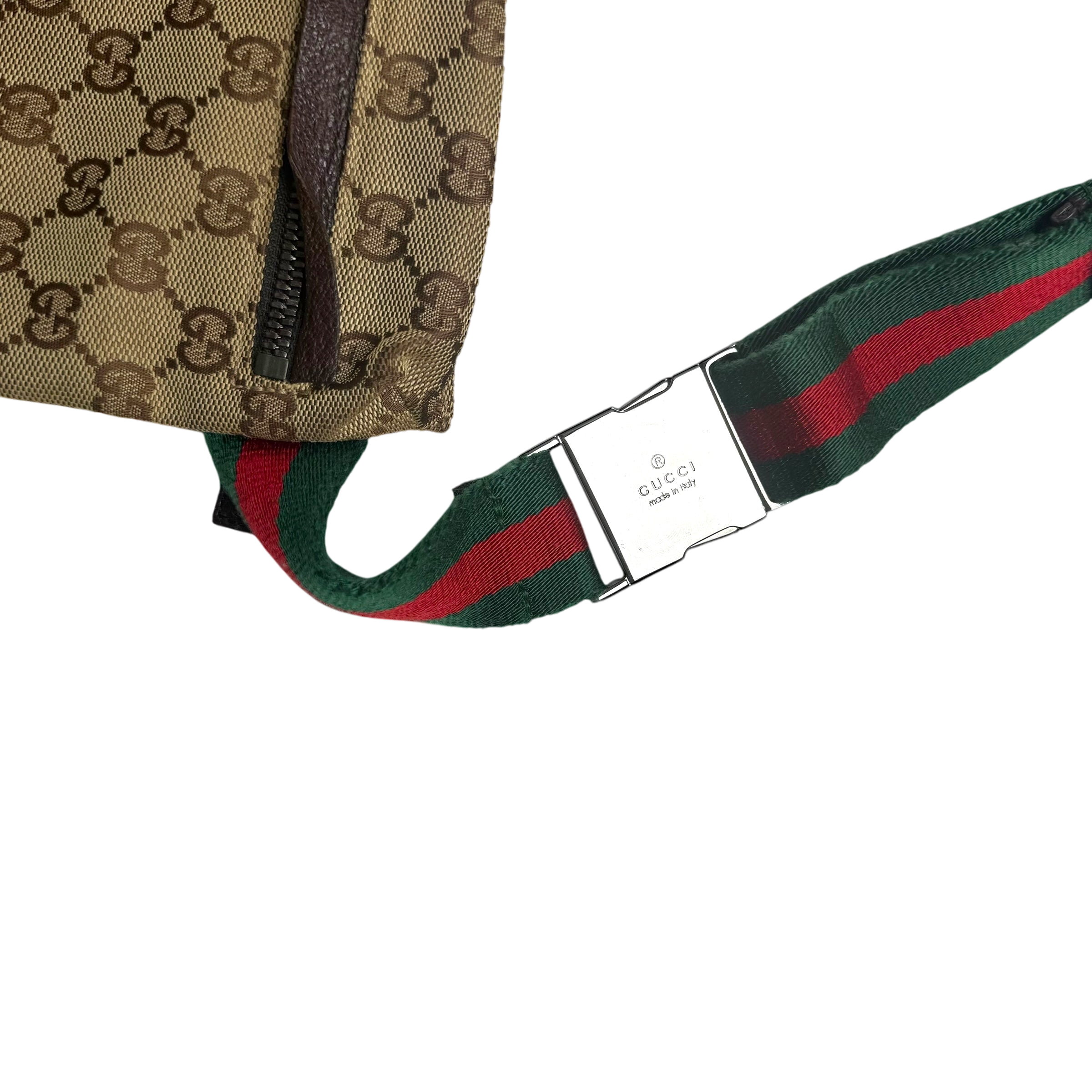 Gucci GG Canvas Web Double Pocket Belt Bag Brown