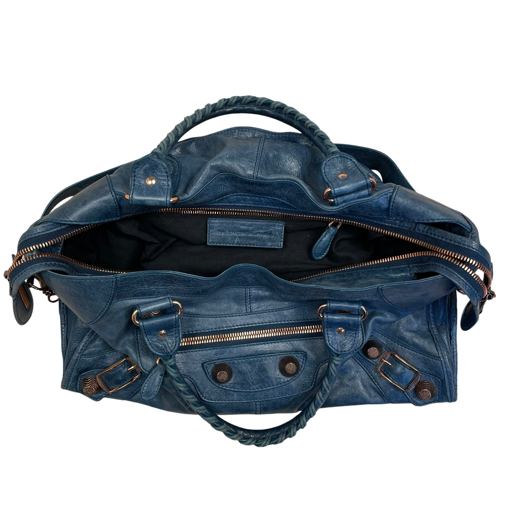 Balenciaga Brass Hardware Leather City Bag Blue
