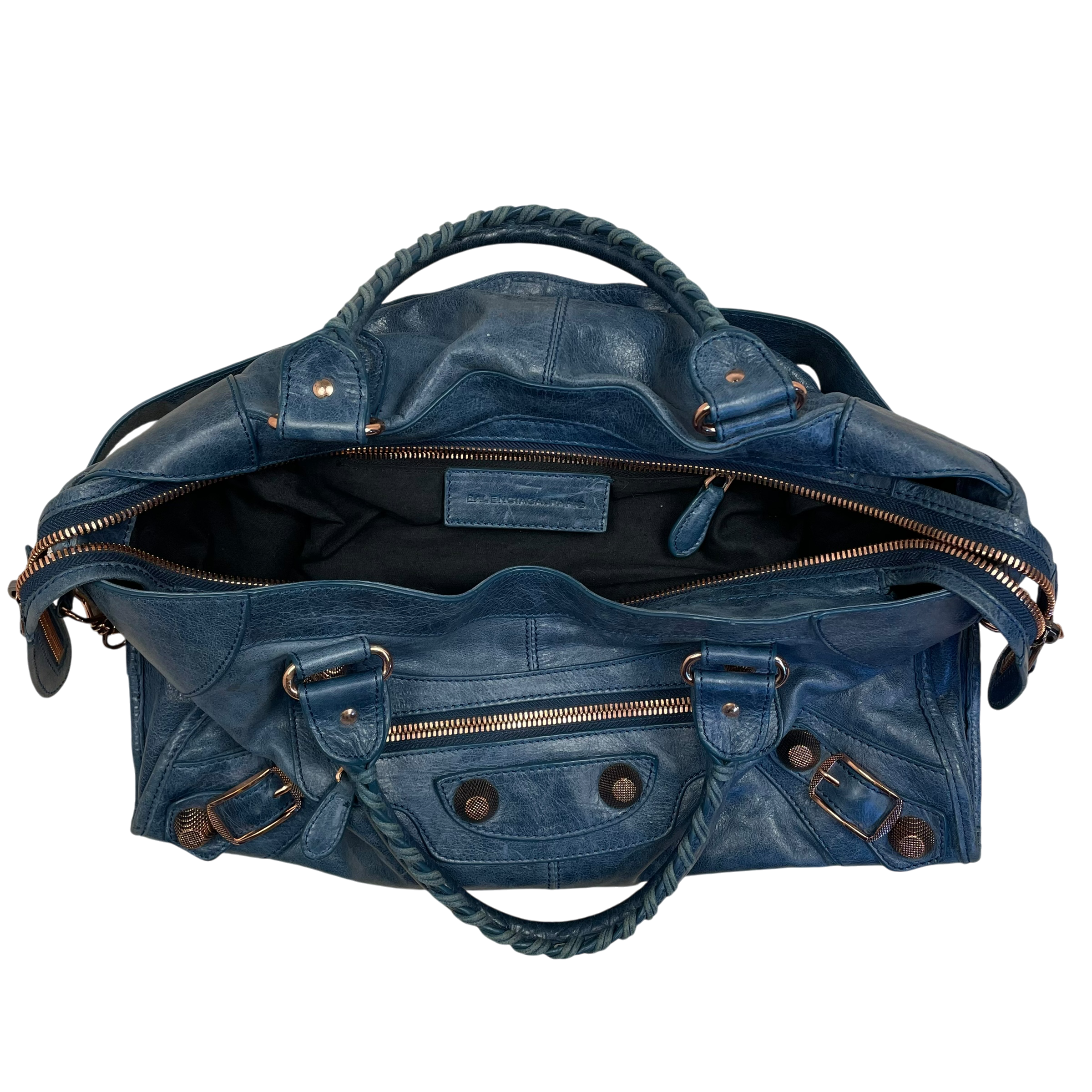 Balenciaga Brass Hardware Leather City Bag Blue
