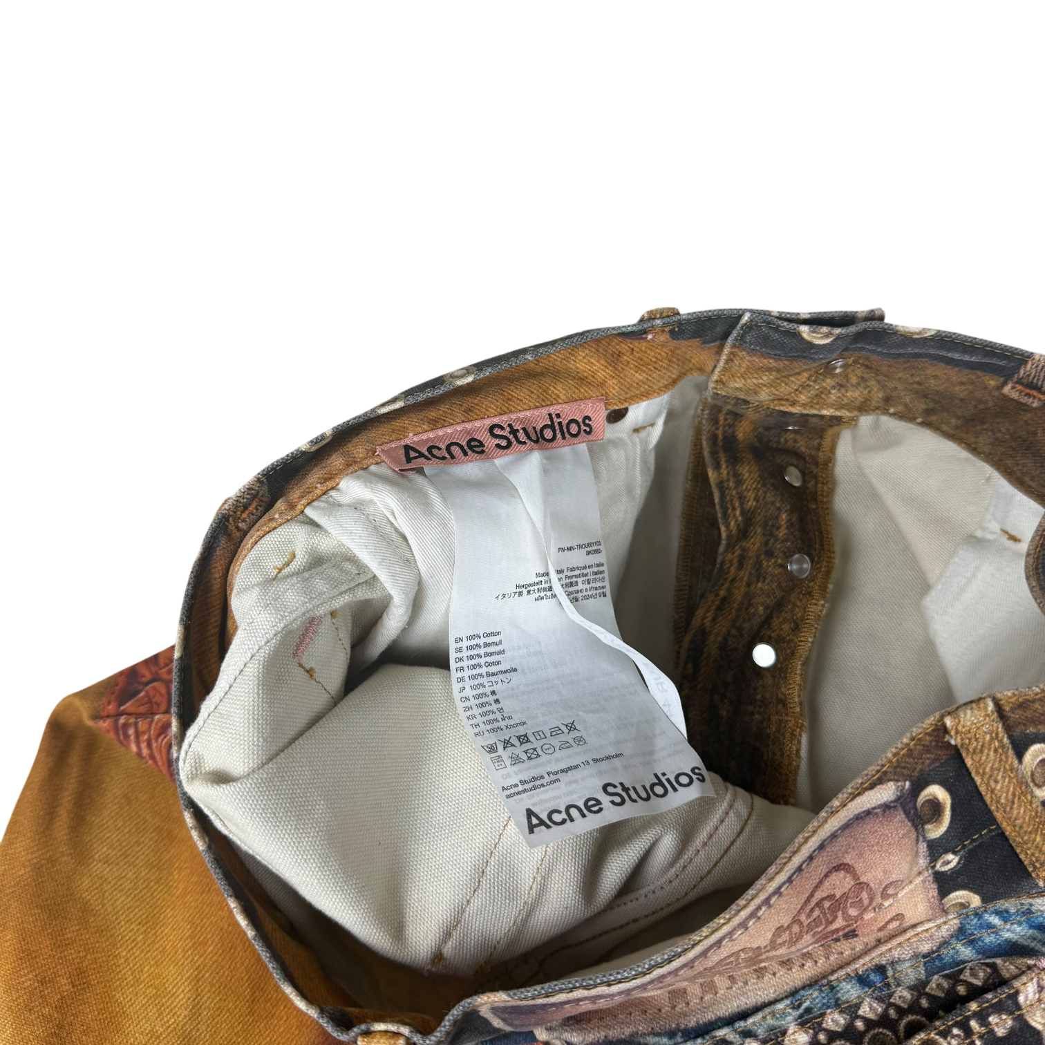 Acne Studios SS25 2006M Tromp L’oeil Stacked Belt Barrel-Leg Jeans Orange (Fits 30”)