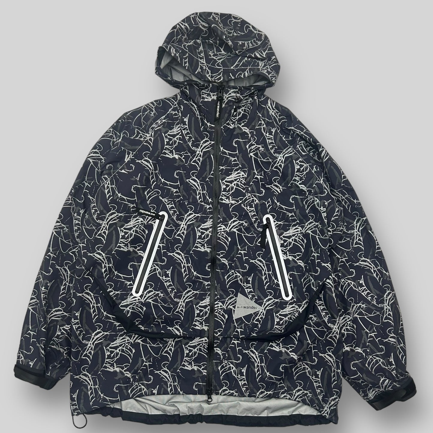 And Wander Reflective Printed Rain Jacket ‘Charcoal’(Fits XL)