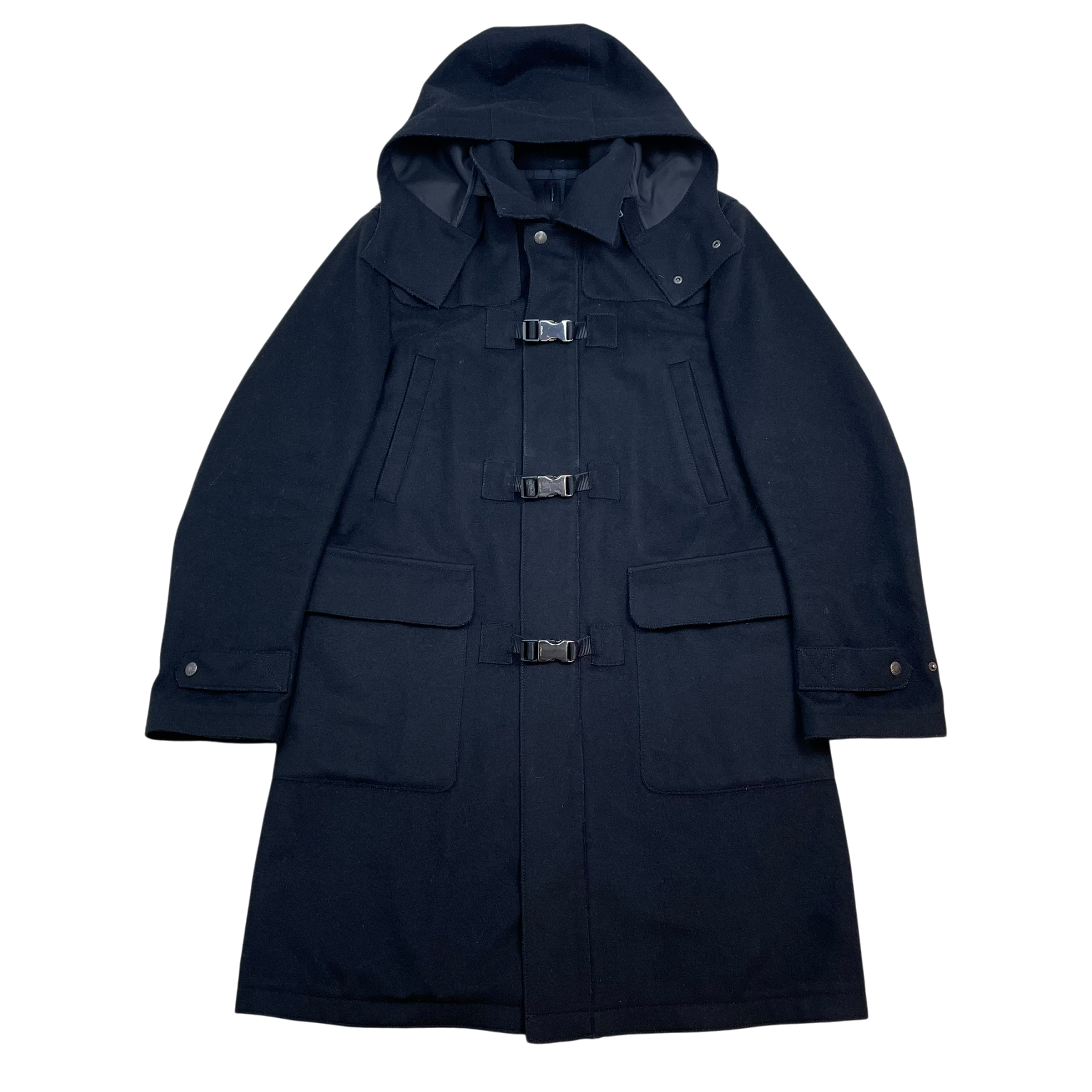 Prada 2007 Wool Buckle Clasp Duffle Coat Black (Size L)