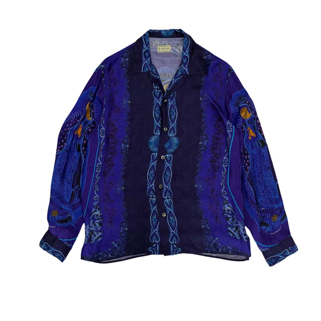 Kapital Virgin Mary Rayon Open Collar LS Shirt Purple / Blue (Size 2)