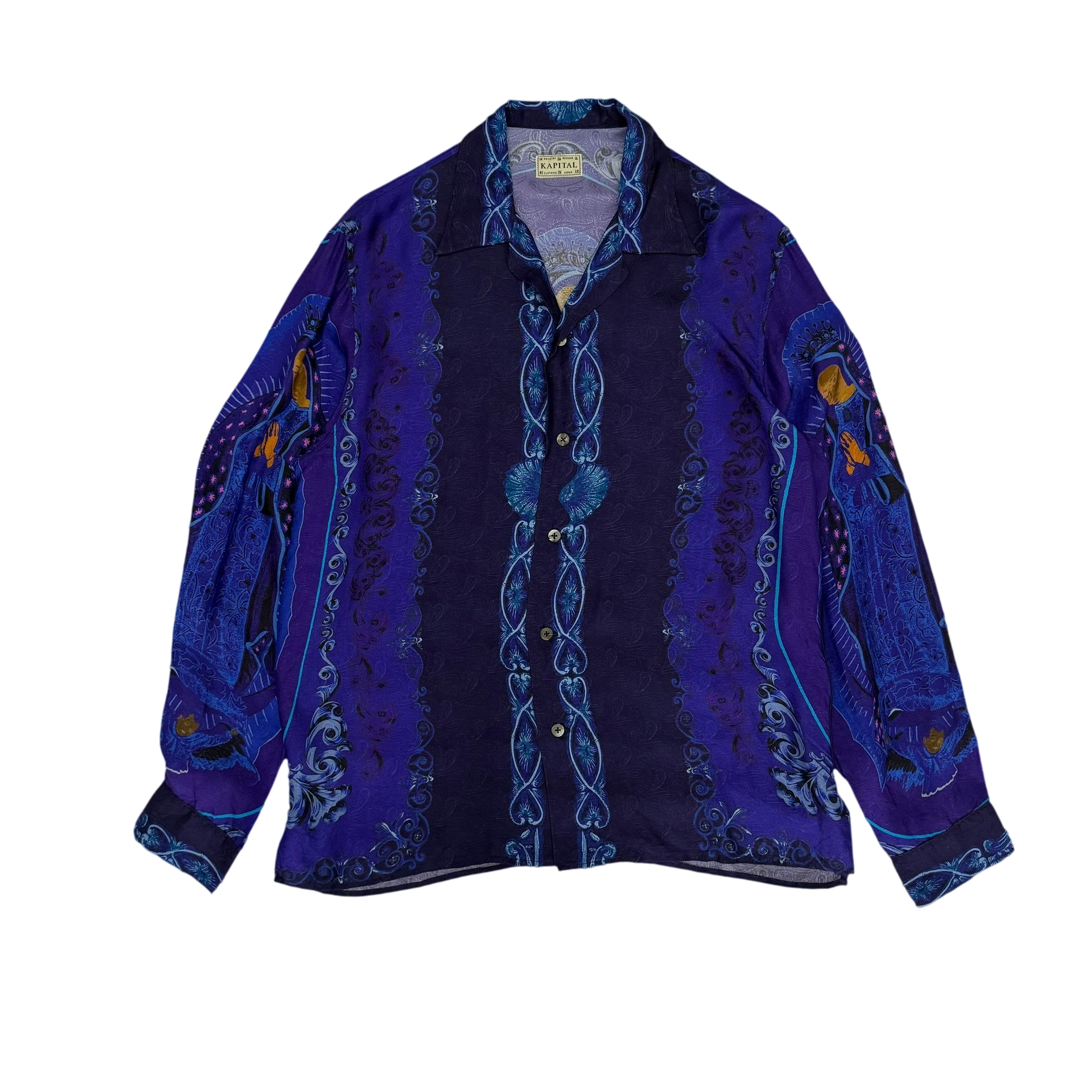 Kapital Virgin Mary Rayon Open Collar LS Shirt Purple / Blue (Size 2)