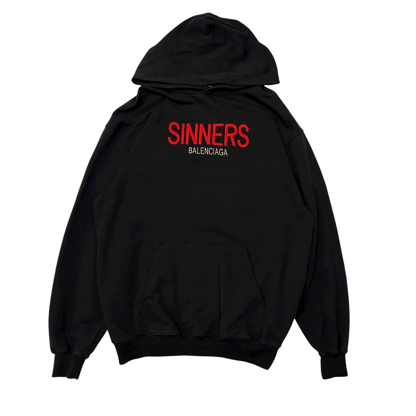 Balenciaga ‘SINNERS’ Oversized Embroidered Hooded Sweatshirt Black (Fits M-L)