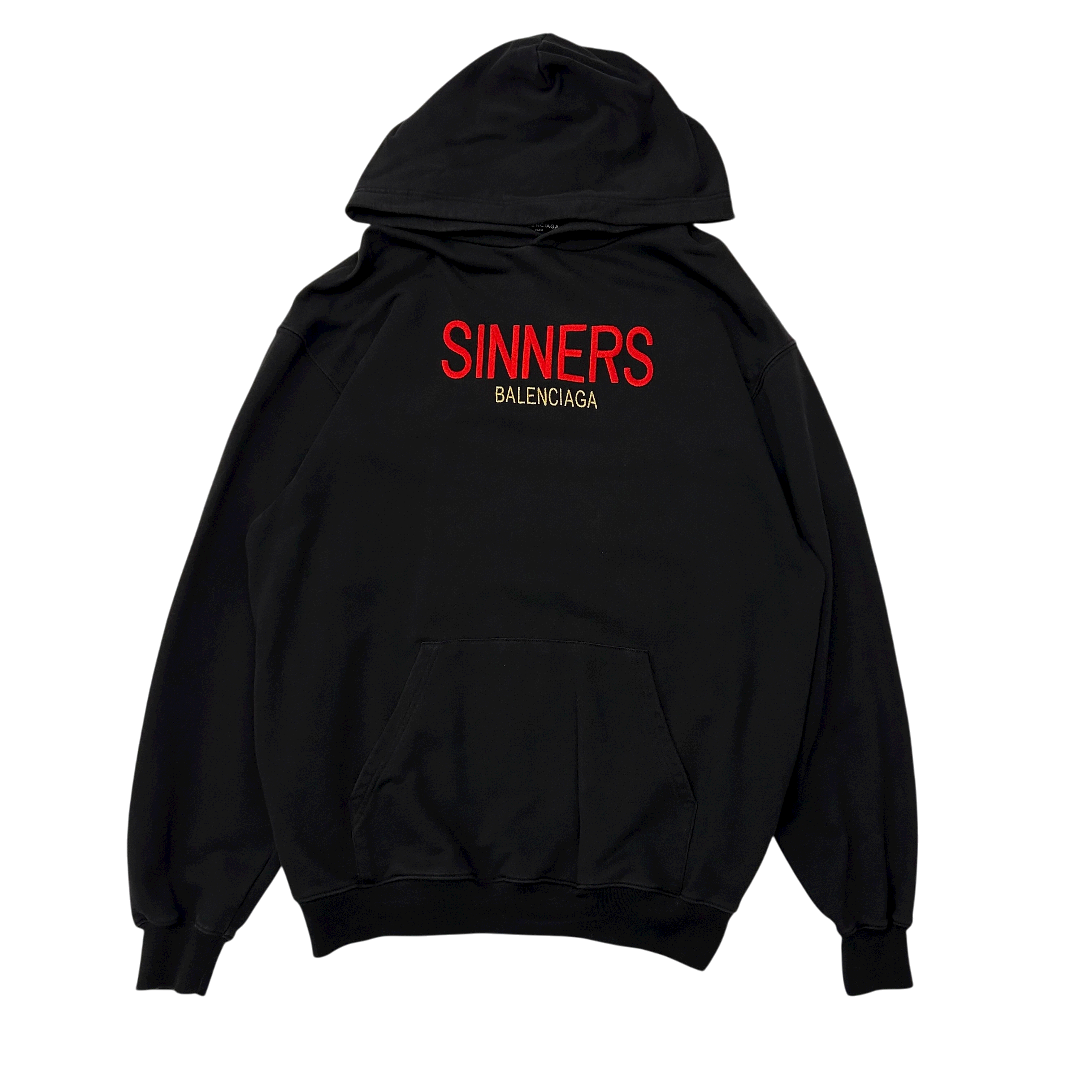 Balenciaga ‘SINNERS’ Oversized Embroidered Hooded Sweatshirt Black (Fits M-L)