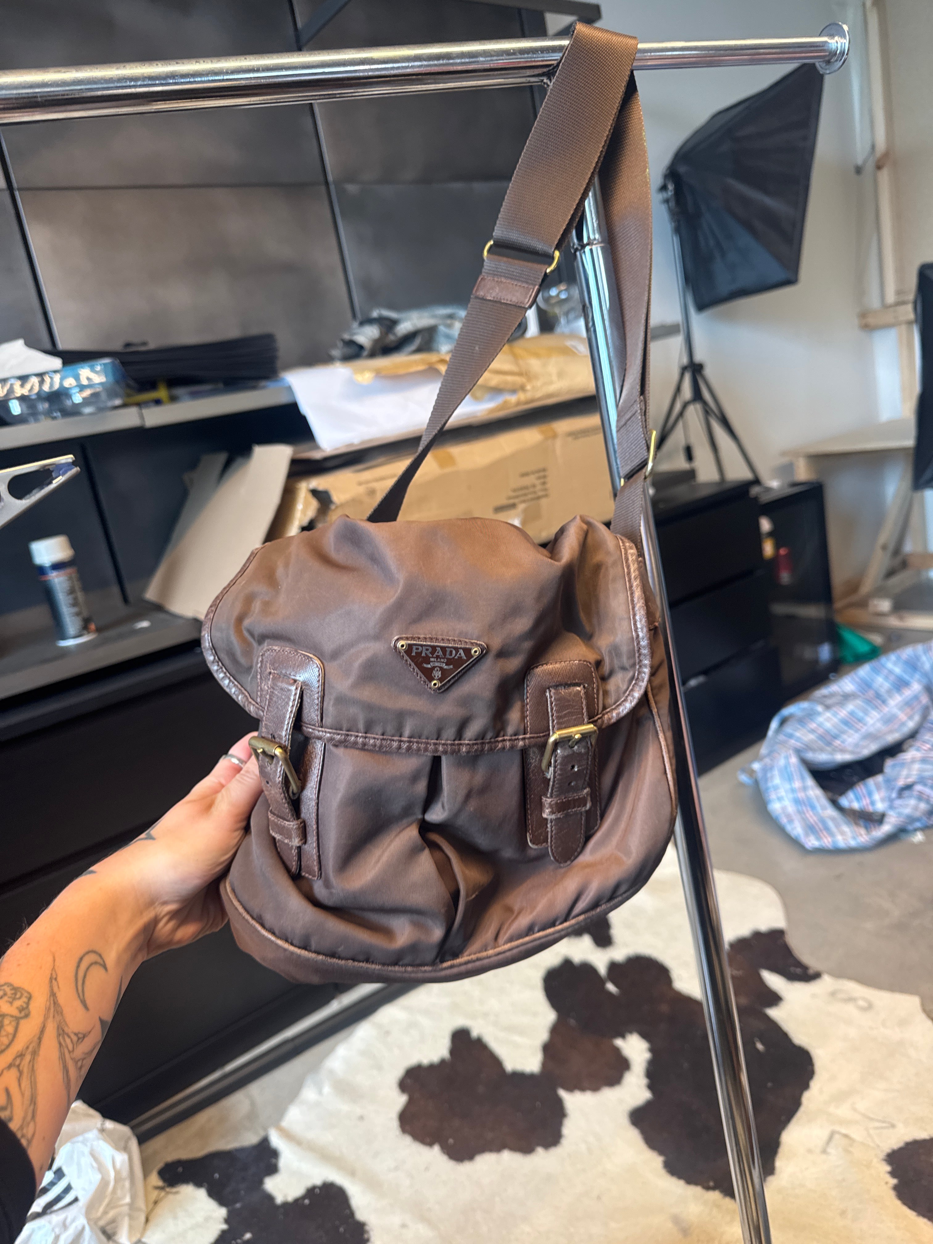 Brown Prada Tessuto Nylon Messenger Bag