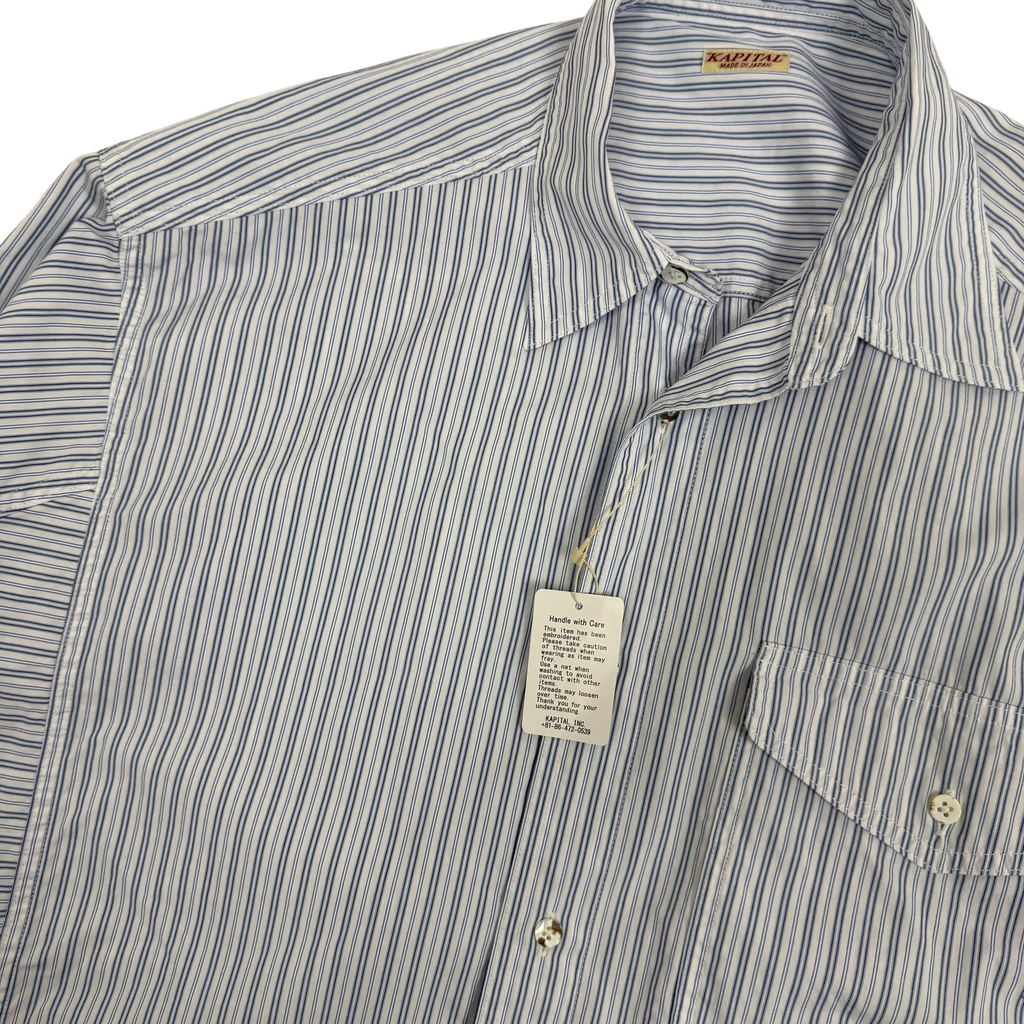 Kapital Cotton Stripe Cabin Work Shirt Blue / White (Size L)