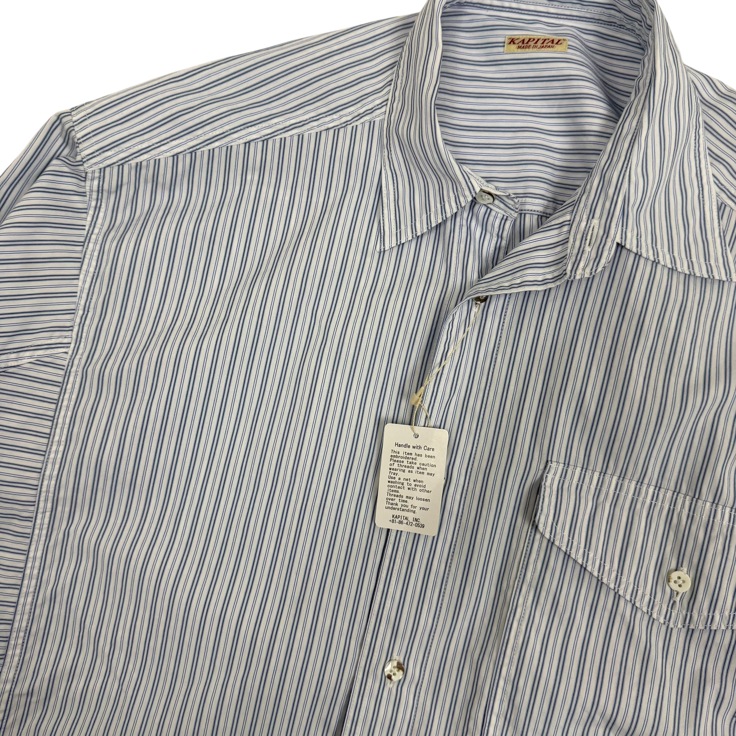Kapital Cotton Stripe Cabin Work Shirt Blue / White (Size L)