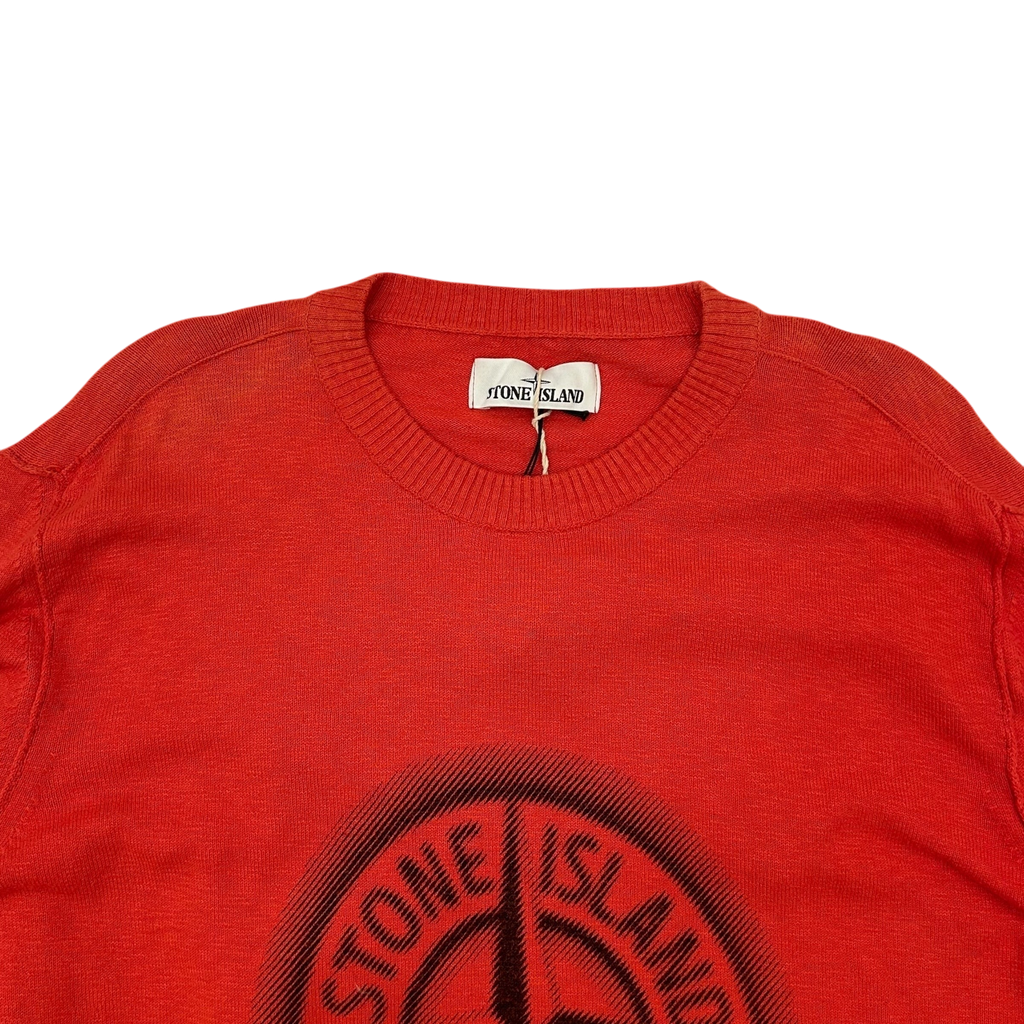Stone Island Big Logo Intarsia Knit Sweatshirt Coral Red (Size L)