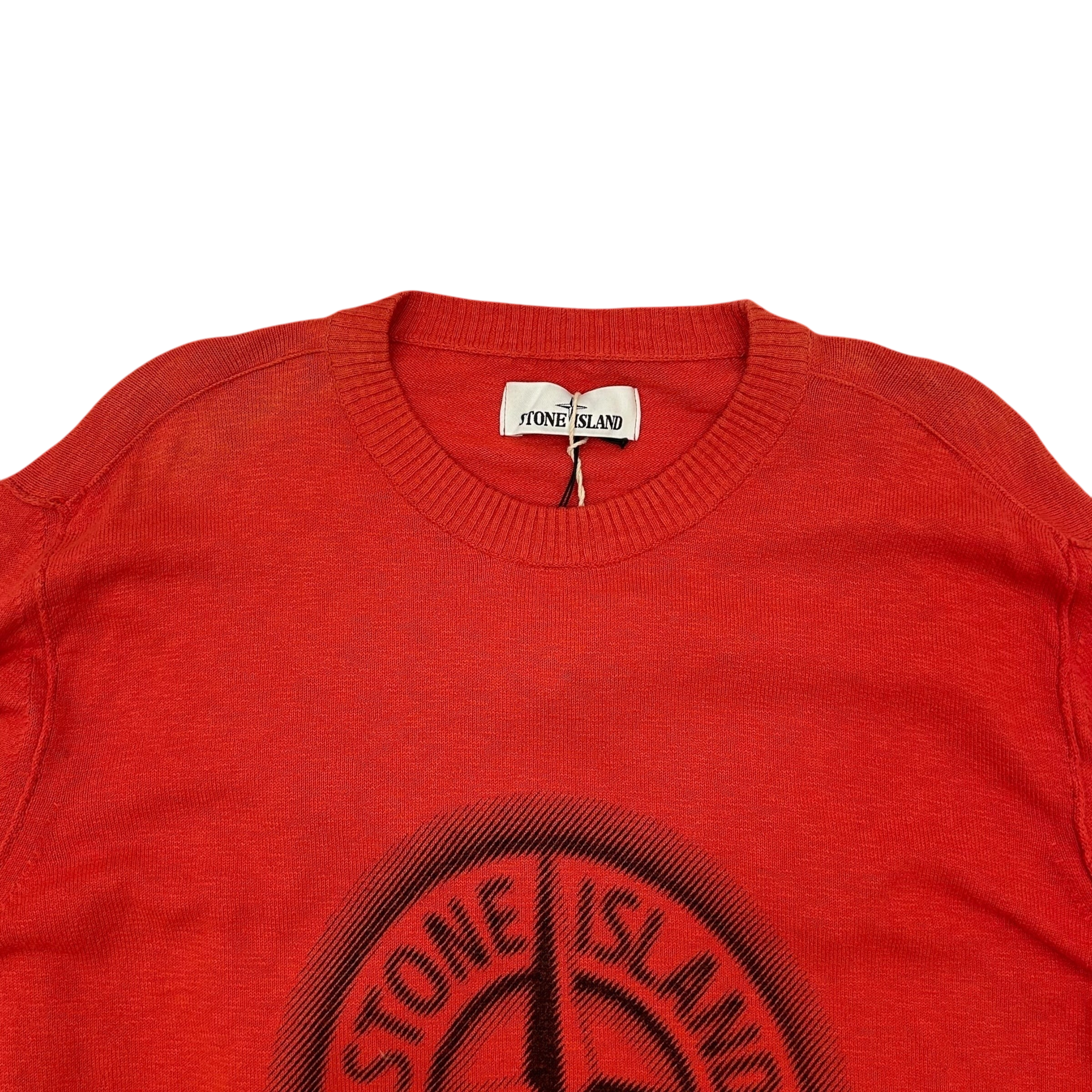 Stone Island Big Logo Intarsia Knit Sweatshirt Coral Red (Size L)
