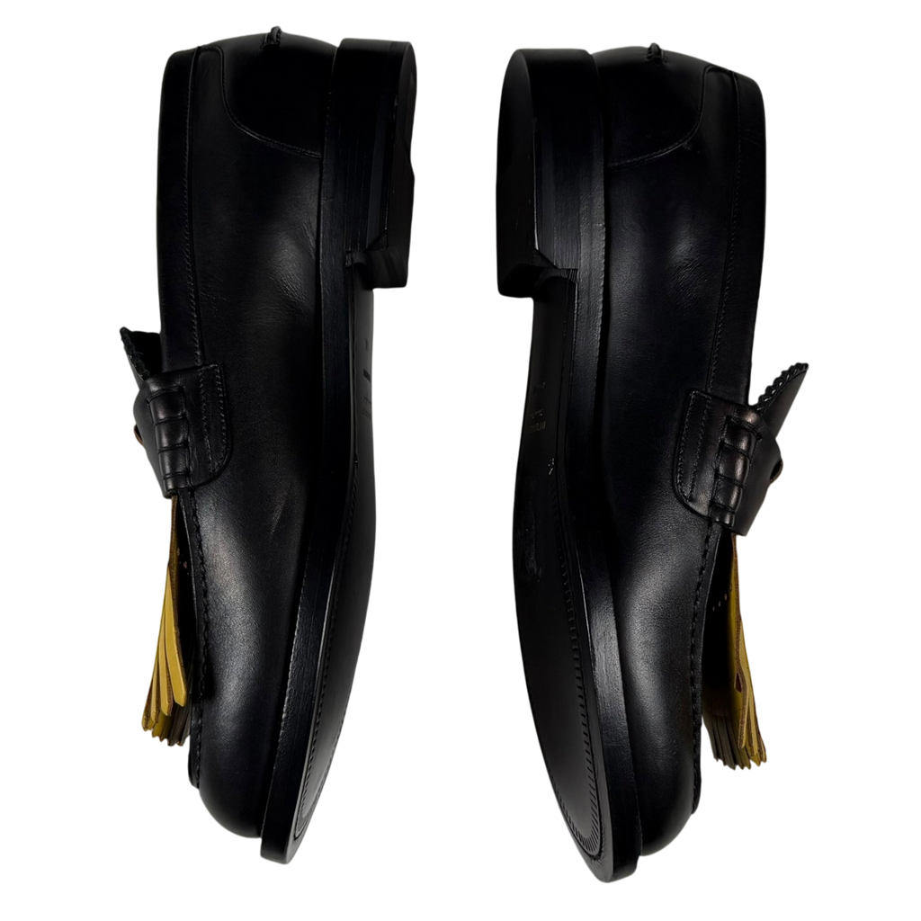 Burberry Kiltie Fringe Leather Loafers Black /Yellow (Fits US10.5-11)