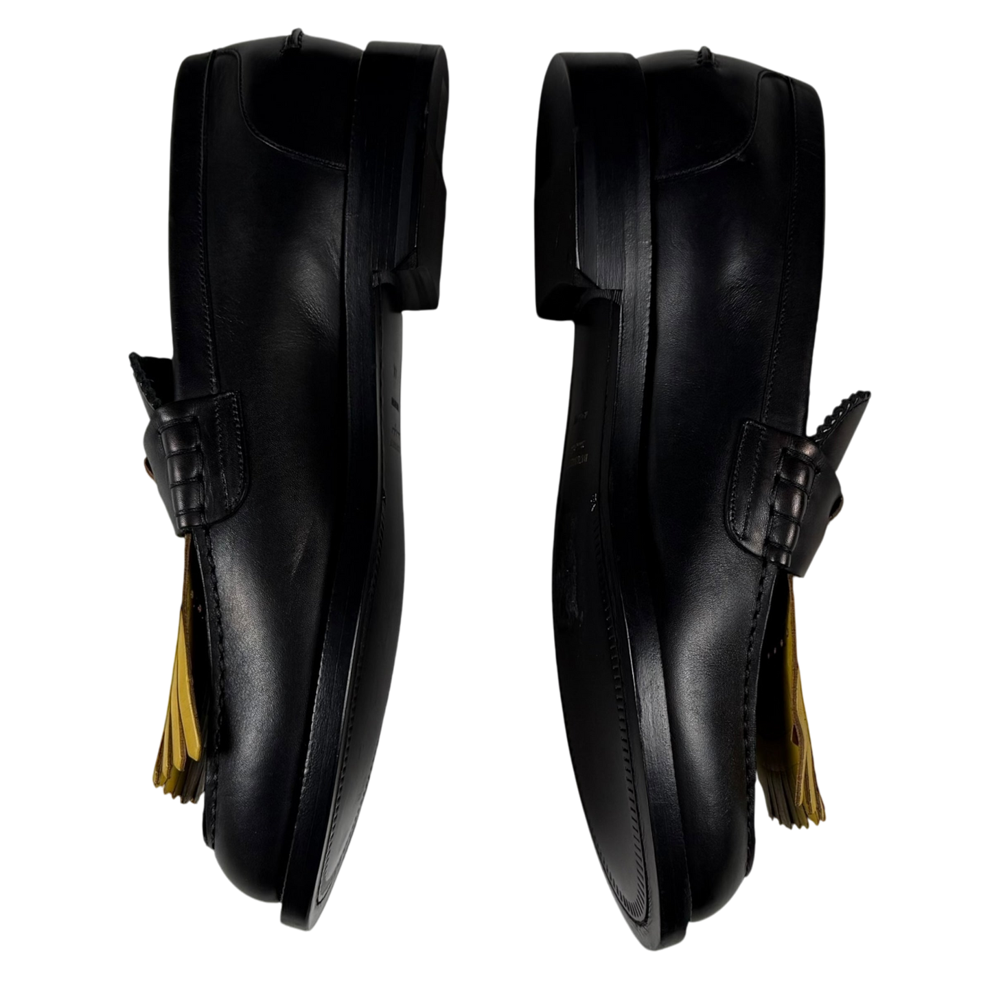 Burberry Kiltie Fringe Leather Loafers Black /Yellow (Fits US10.5-11)