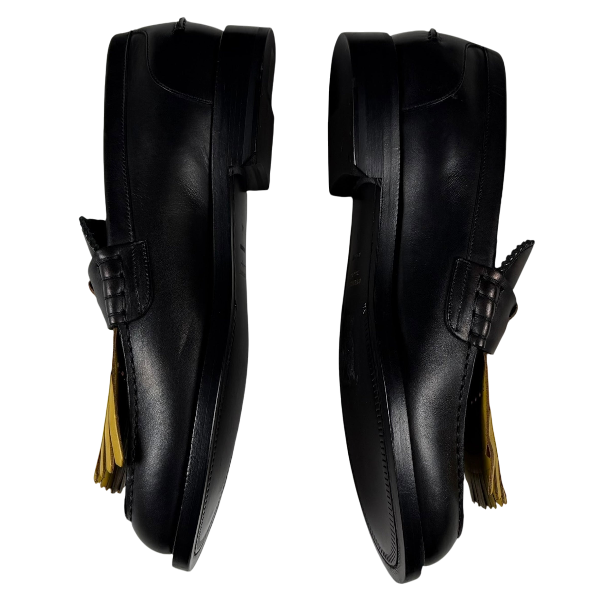 Burberry Kiltie Fringe Leather Loafers Black /Yellow (Fits US10.5-11)