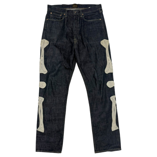 Kapital 12.5oz Bone Denim Mexican Tuxedo 5P Okagilly Jeans (Size 32”)