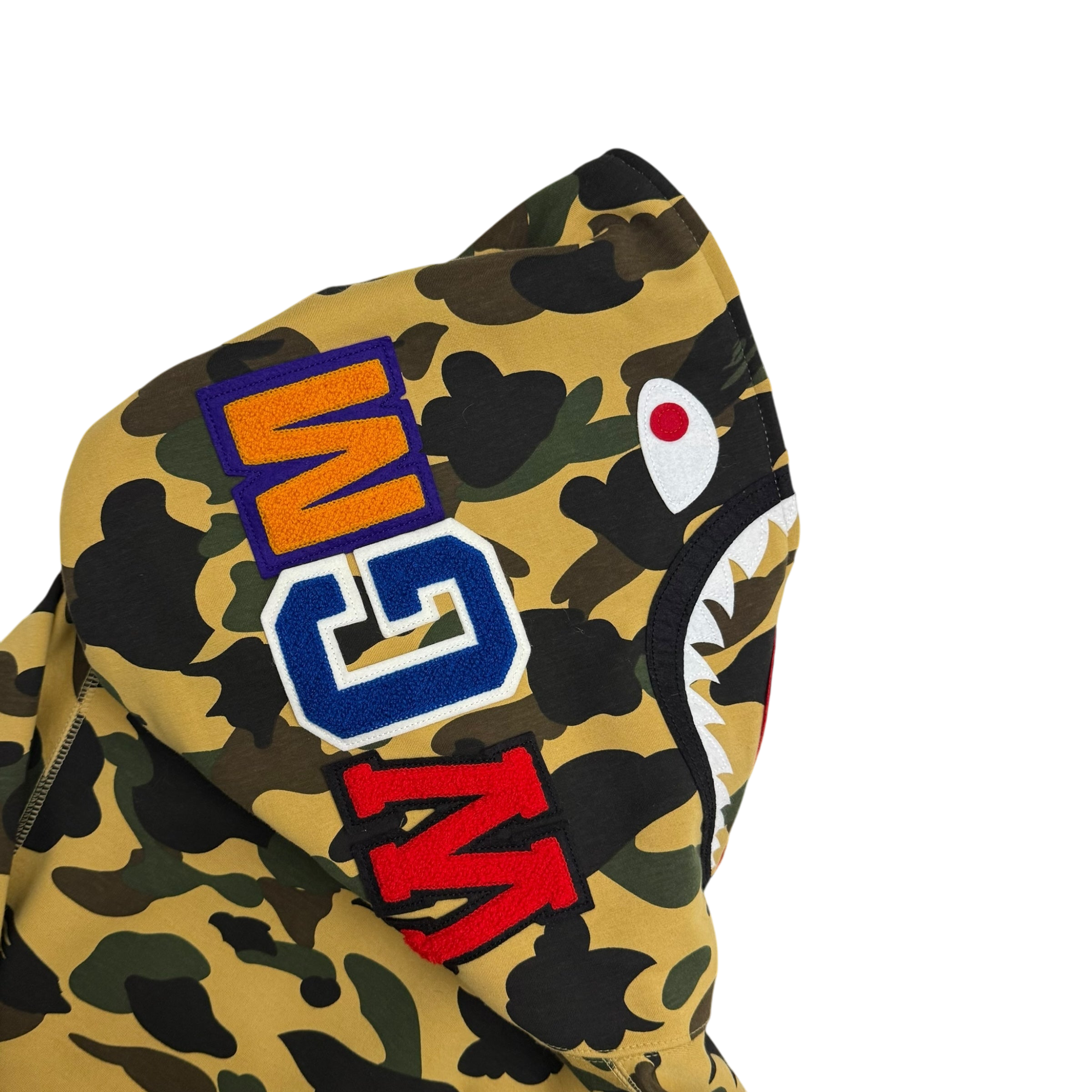 BAPE (A Bathing Ape) 1st Camo Gore Windstopper Camo Shark Zip-Up Hoodie Yellow (Fits L-XL)