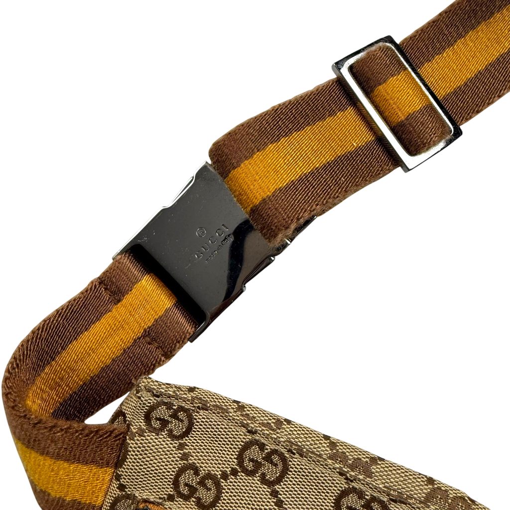 Gucci GG Canvas Web Double Pocket Belt Bag Brown/Yellow