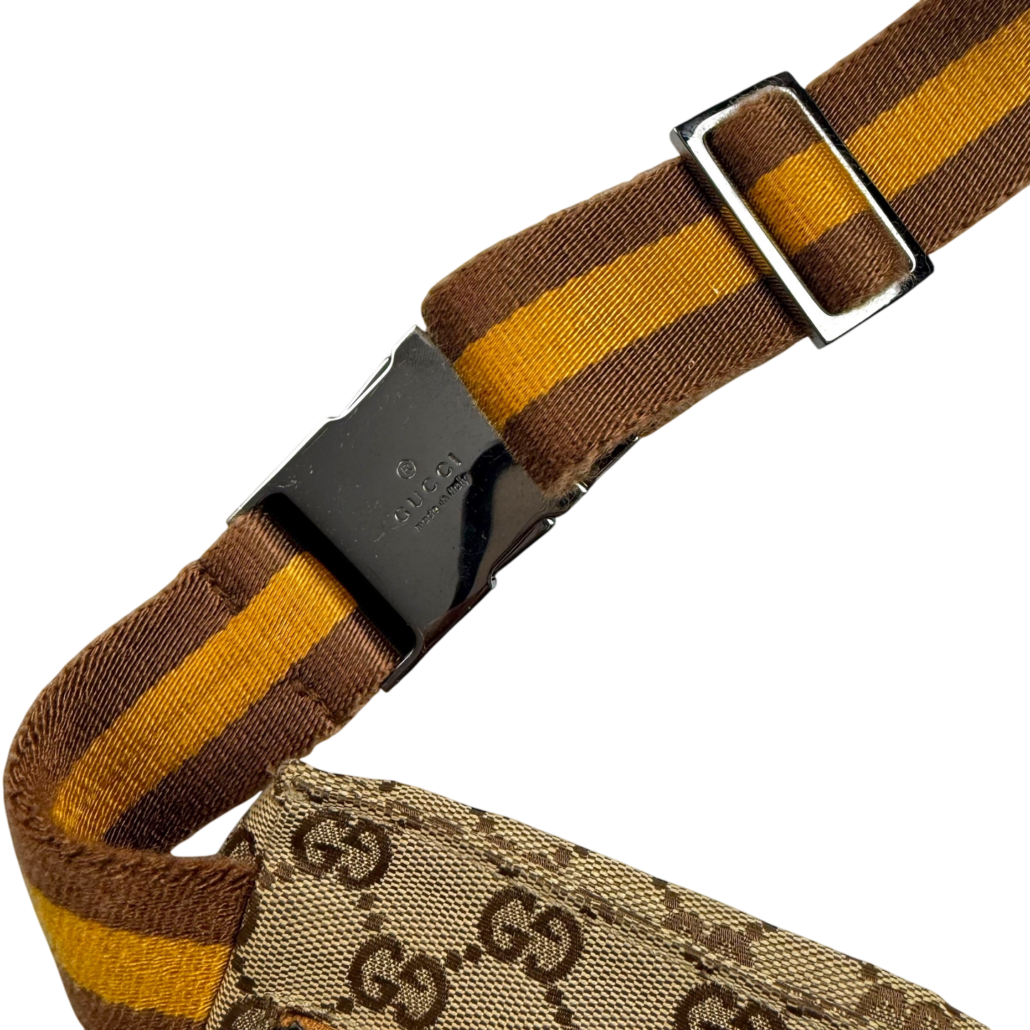 Gucci GG Canvas Web Double Pocket Belt Bag Brown/Yellow