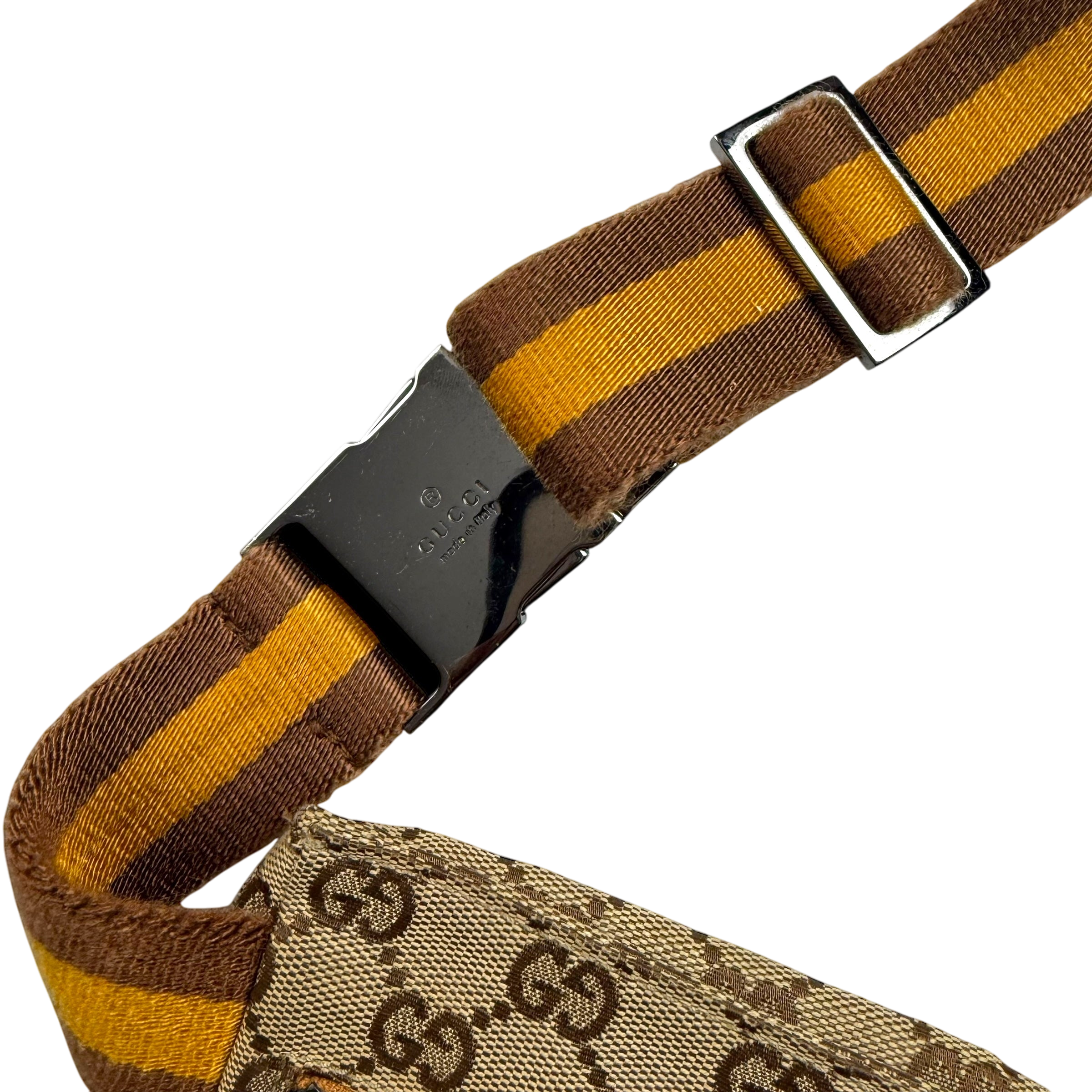 Gucci GG Canvas Web Double Pocket Belt Bag Brown/Yellow