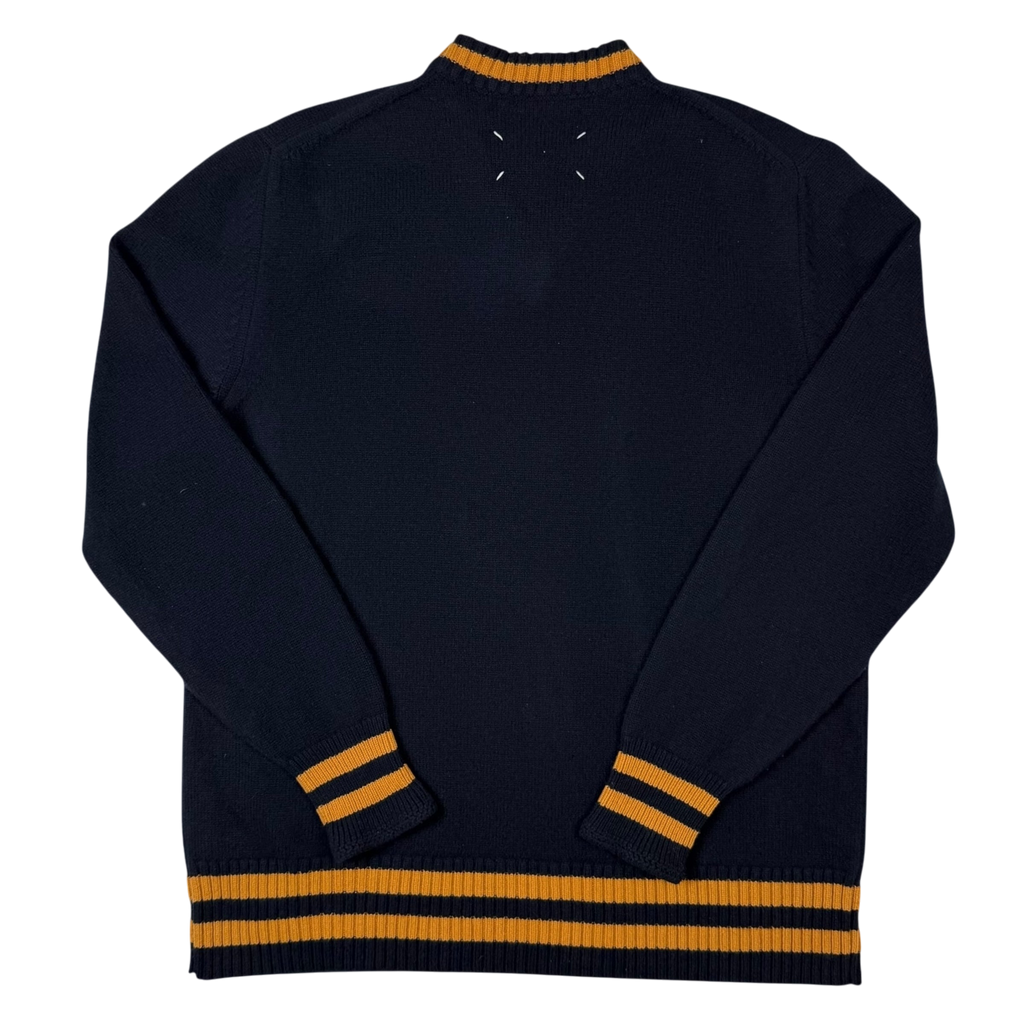 Maison Margiela AW21 Oversized  V-Neck Wool Sweatshirt Navy / Gold (Size M)