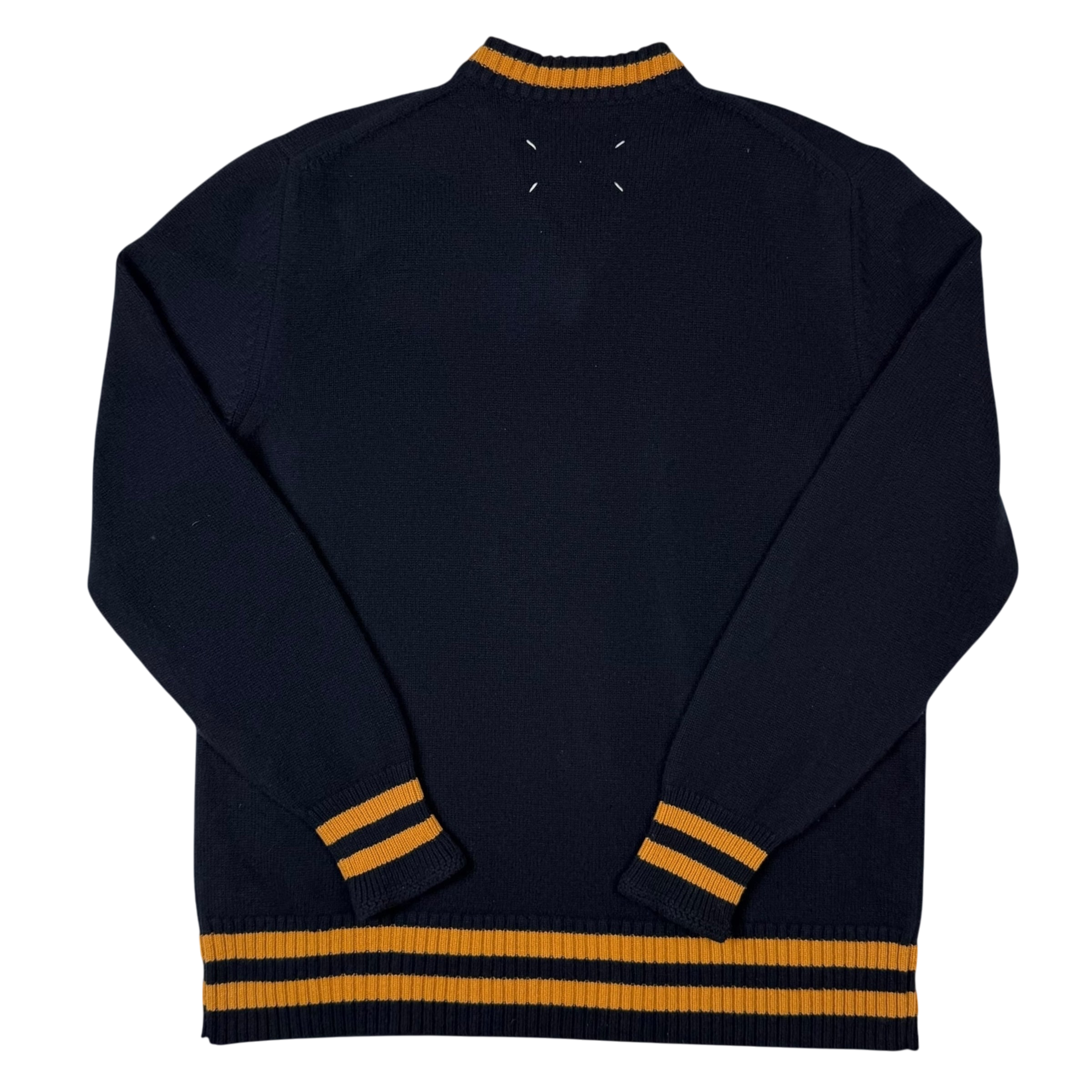 Maison Margiela AW21 Oversized  V-Neck Wool Sweatshirt Navy / Gold (Size M)