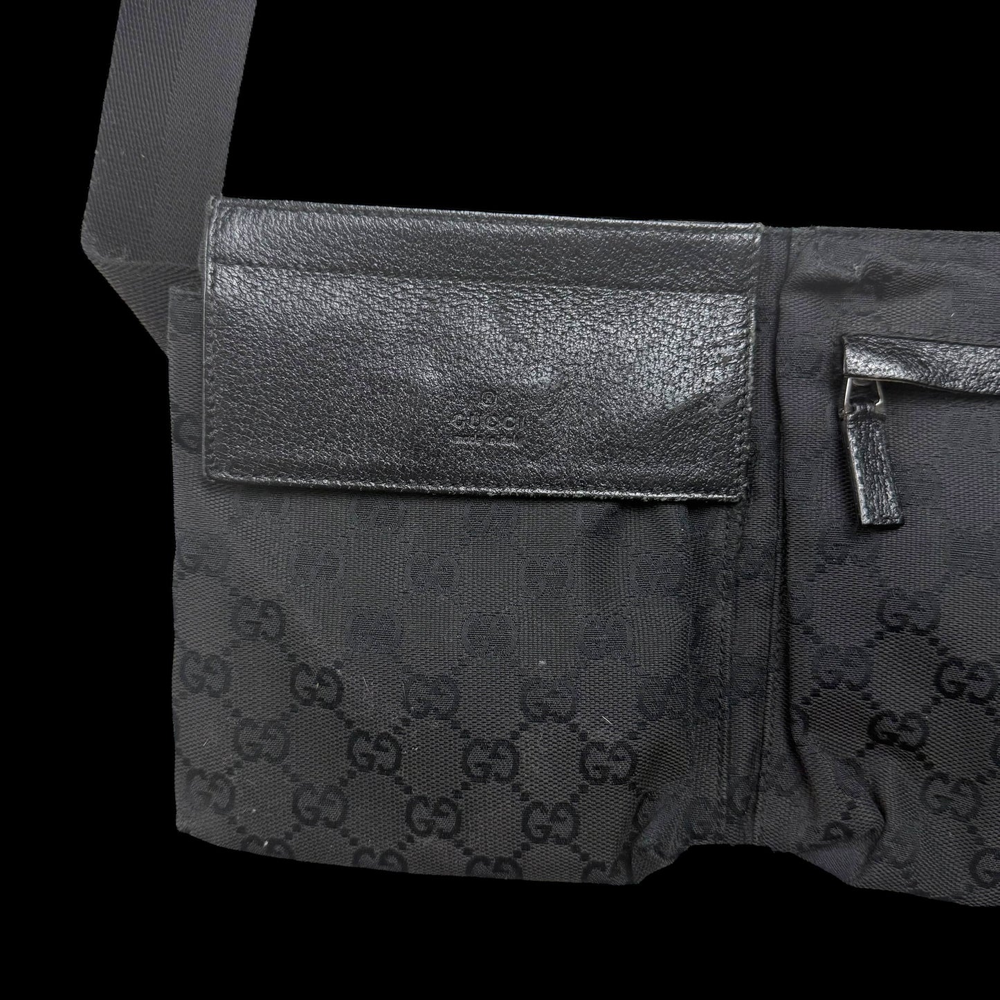 Gucci GG Canvas Double Pocket Belt Bag Black
