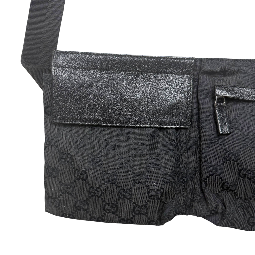Gucci GG Canvas Double Pocket Belt Bag Black