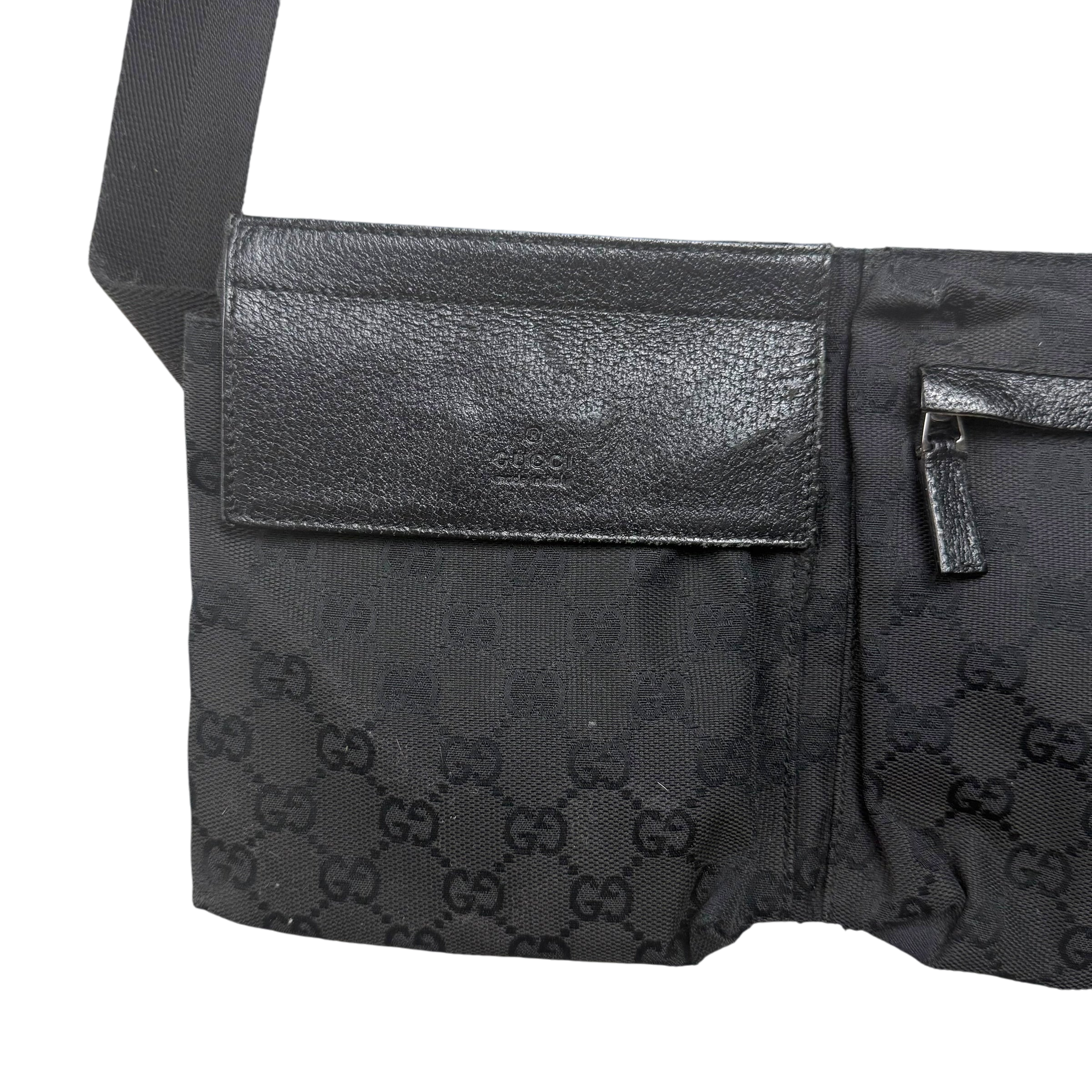 Gucci GG Canvas Double Pocket Belt Bag Black